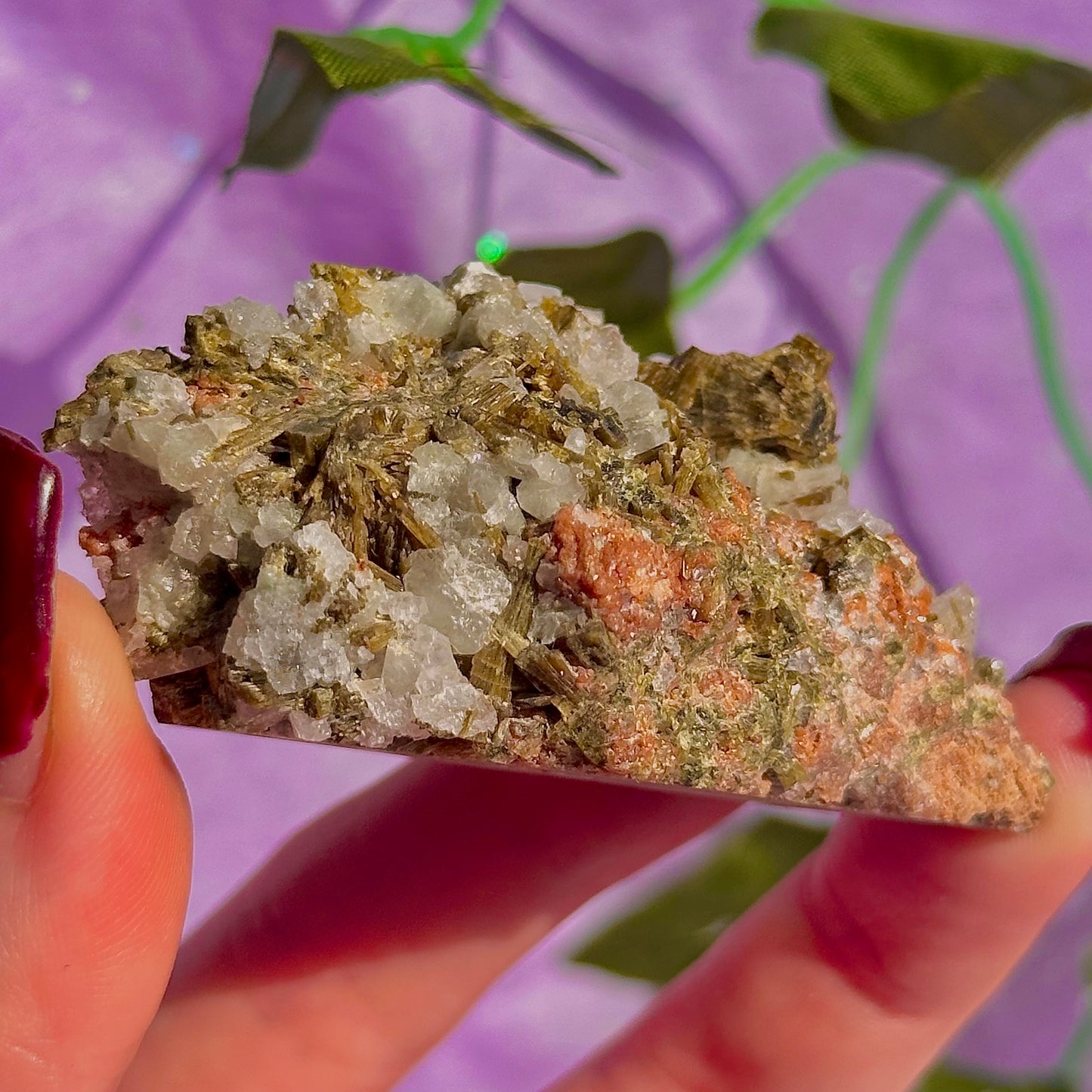 spécimen d'épidote de forêt avec quartz et grenat