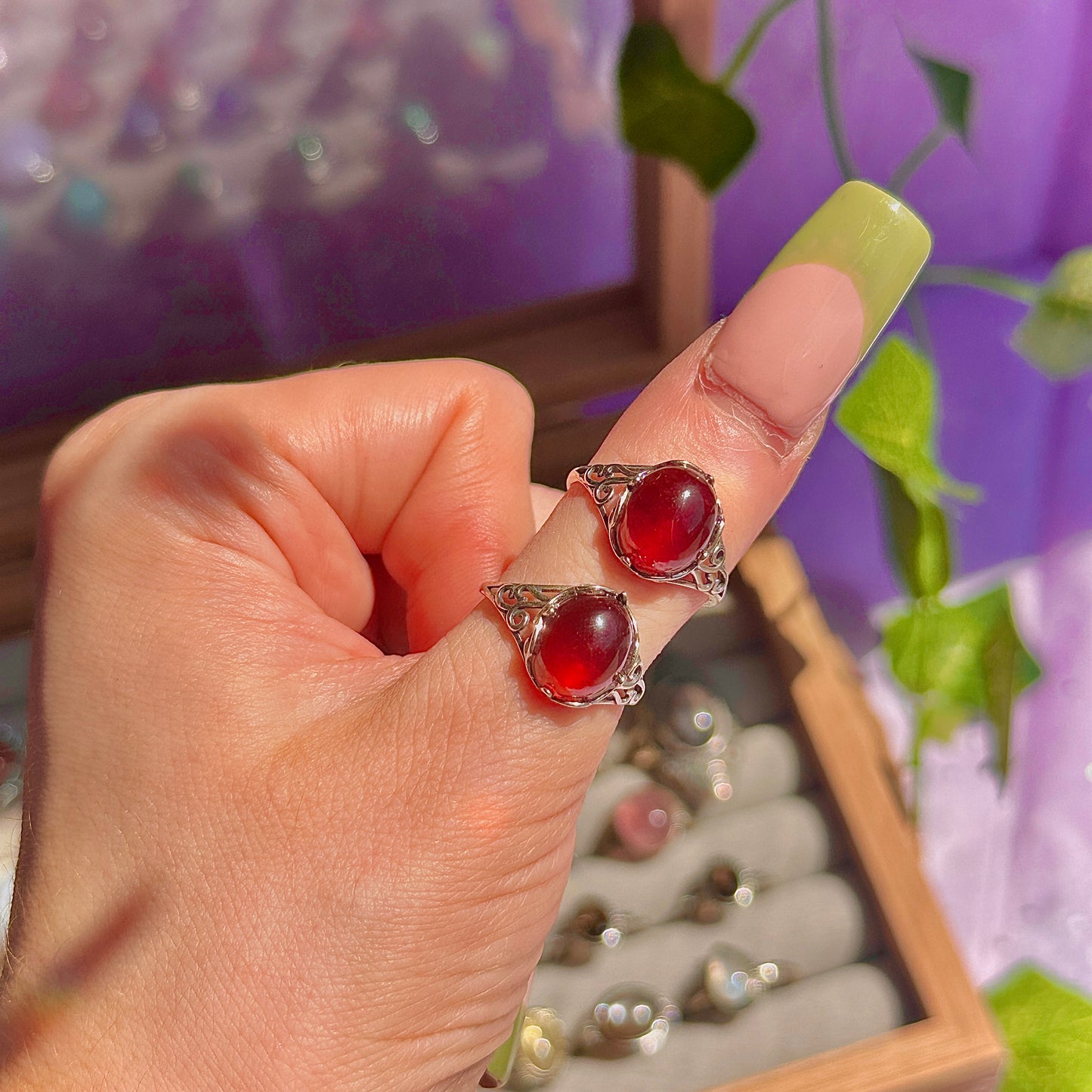 garnet 925 sterling silver adjustable ring ~ style a