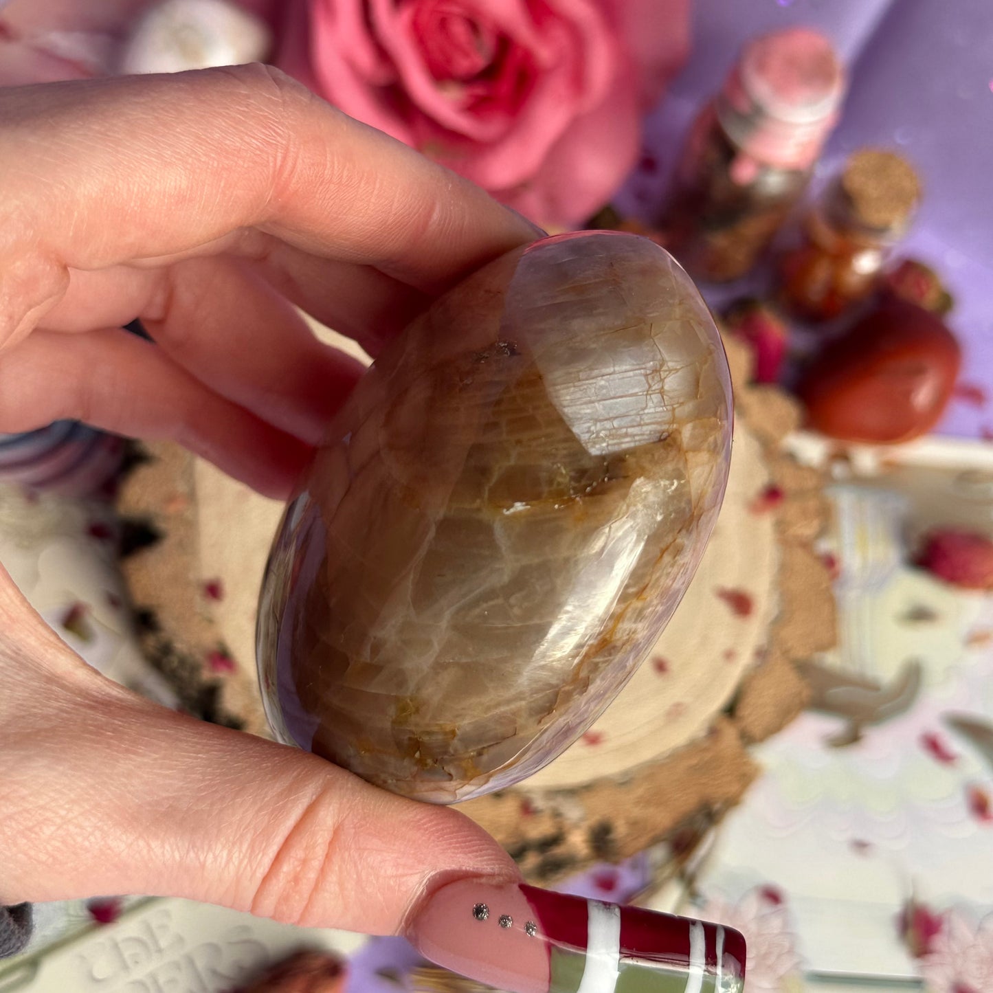 pink moonstone heart carving