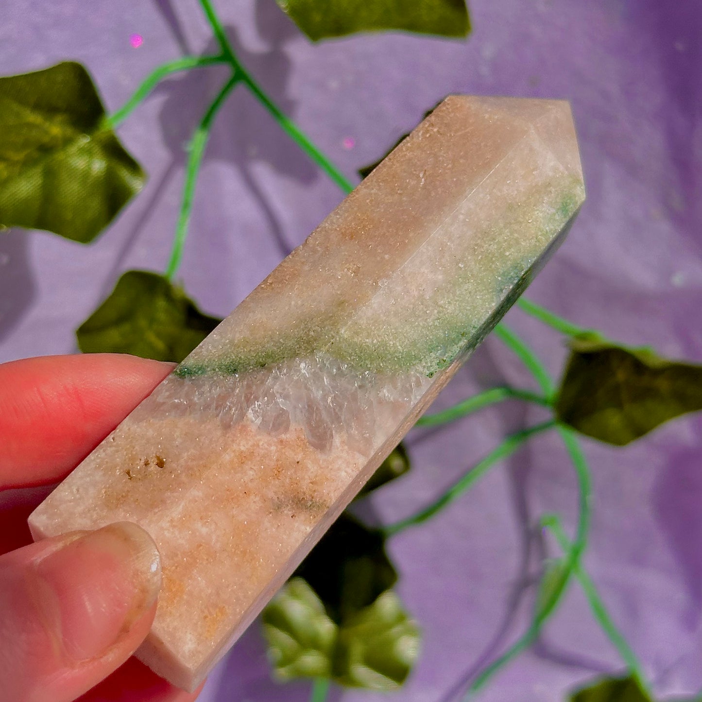 pink amethyst with green jasper towers ~ intuitively chosen