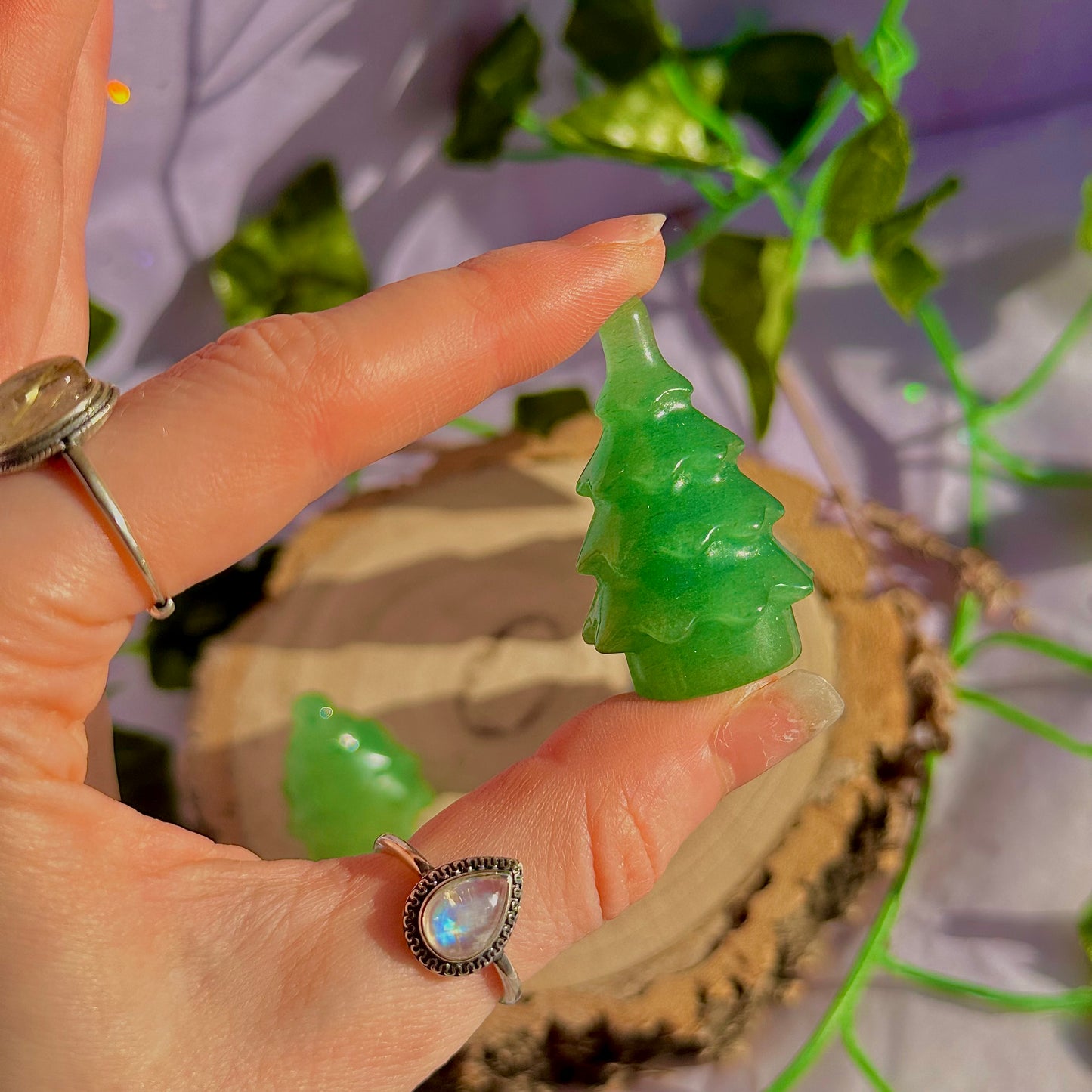 Sculptures de sapins de Noël, aventurine verte et fluorite arc-en-ciel ~ choisissez la vôtre