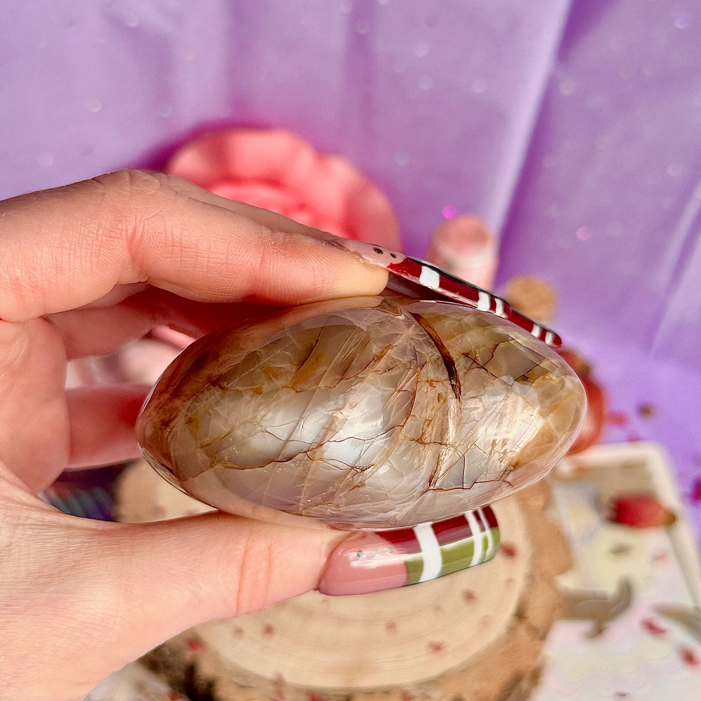 pink moonstone heart carving