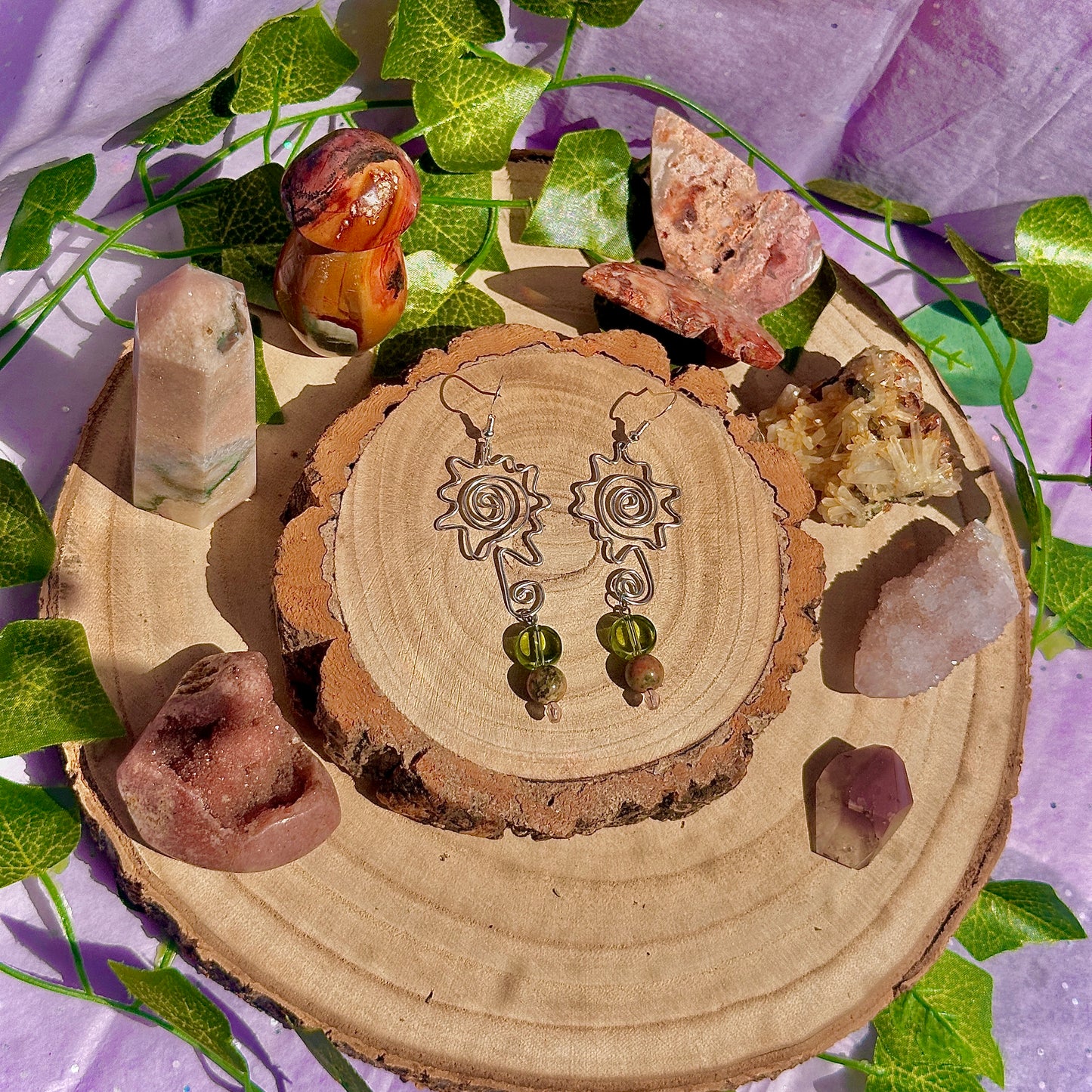 flower field earrings ~ unakite on 925 hooks
