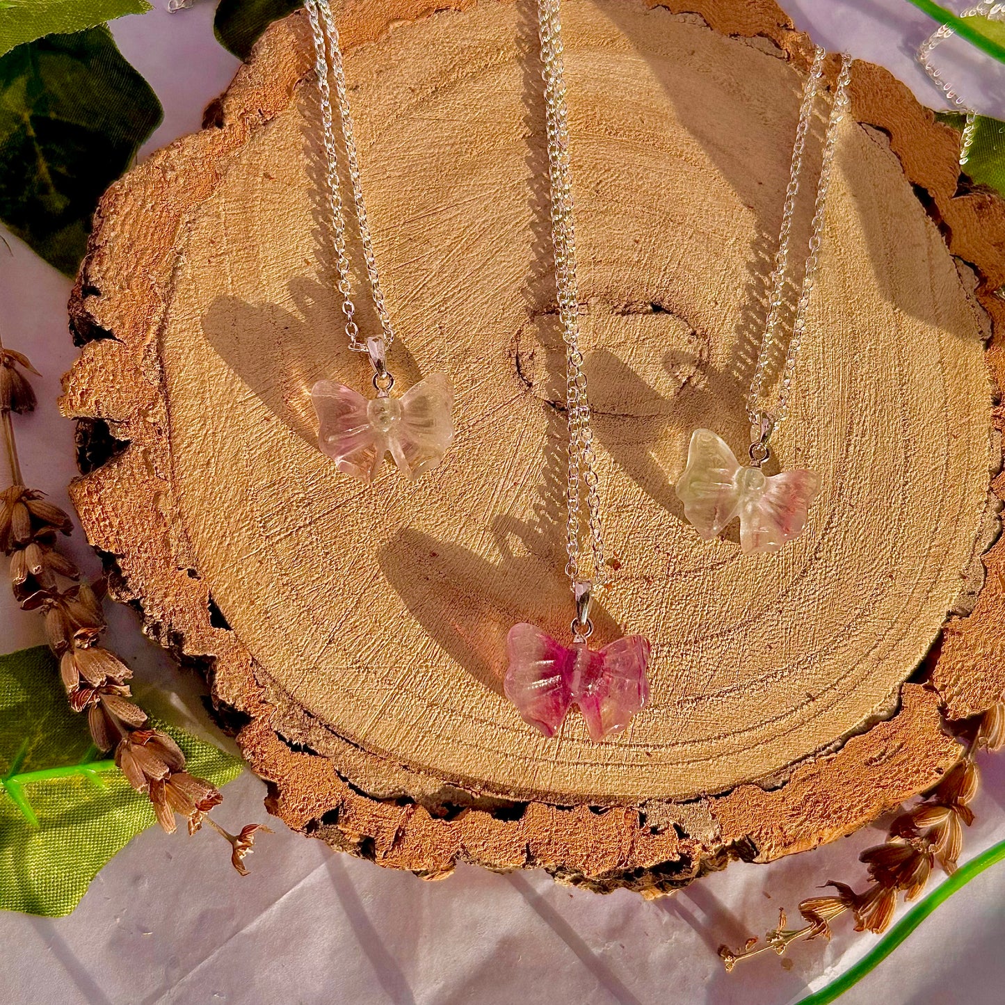 rainbow fluorite bow necklace ~ 925 silver plated 18 inch chain / intuitively chosen