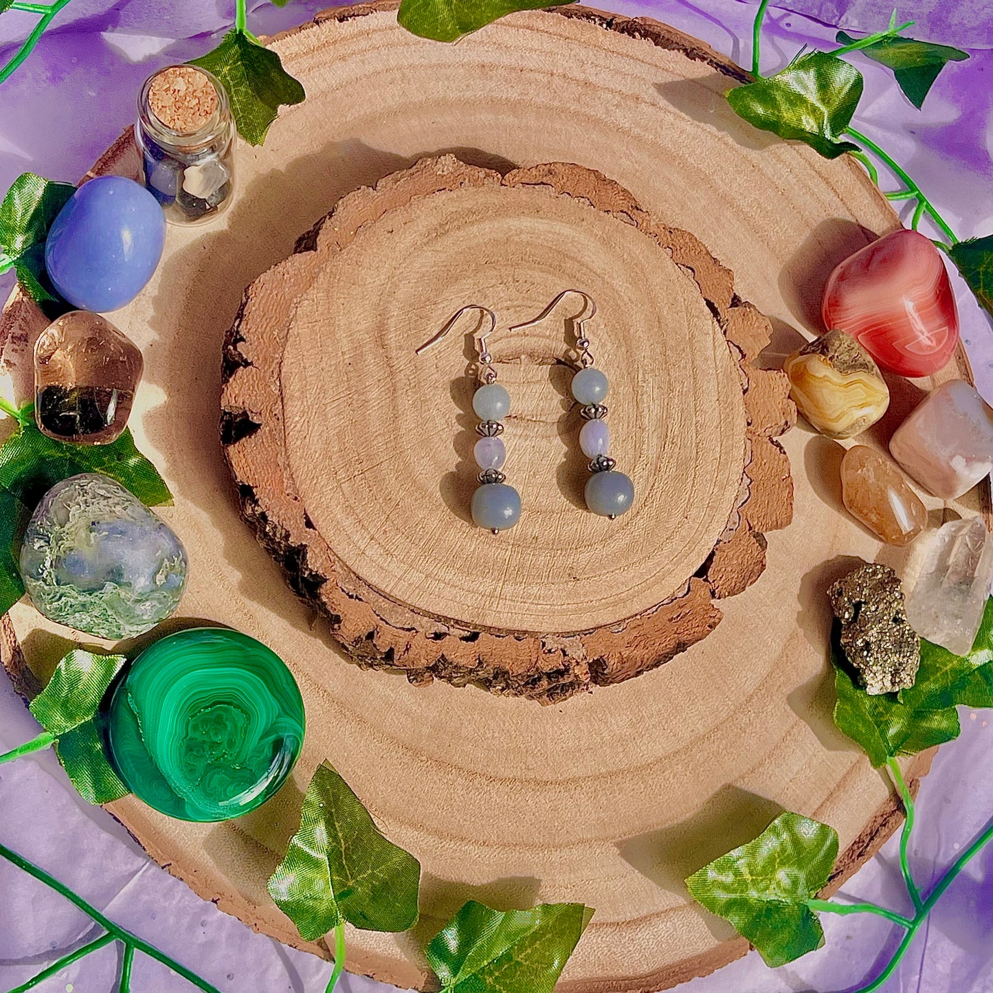 serenity earrings ~ aquamarine, blue lace agate & angelite on 925 hooks