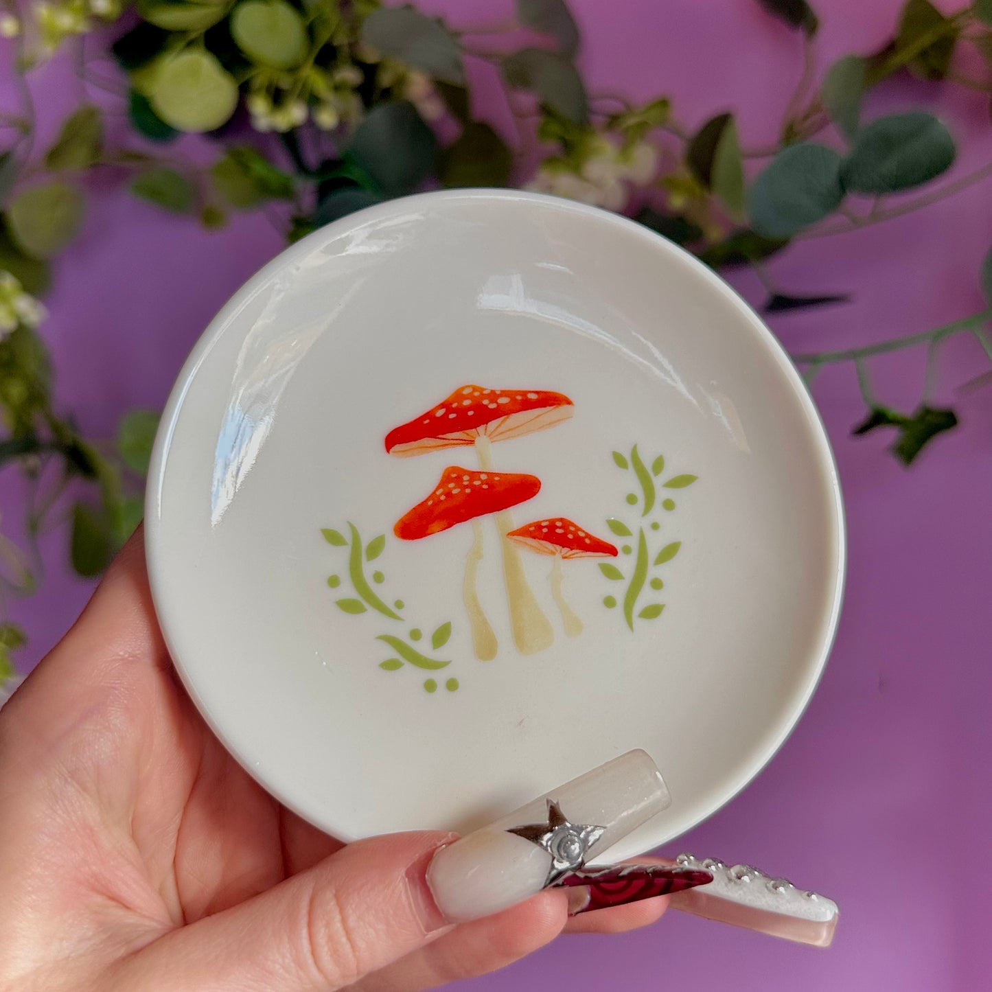 toadstool mushroom ceramic trinket dish
