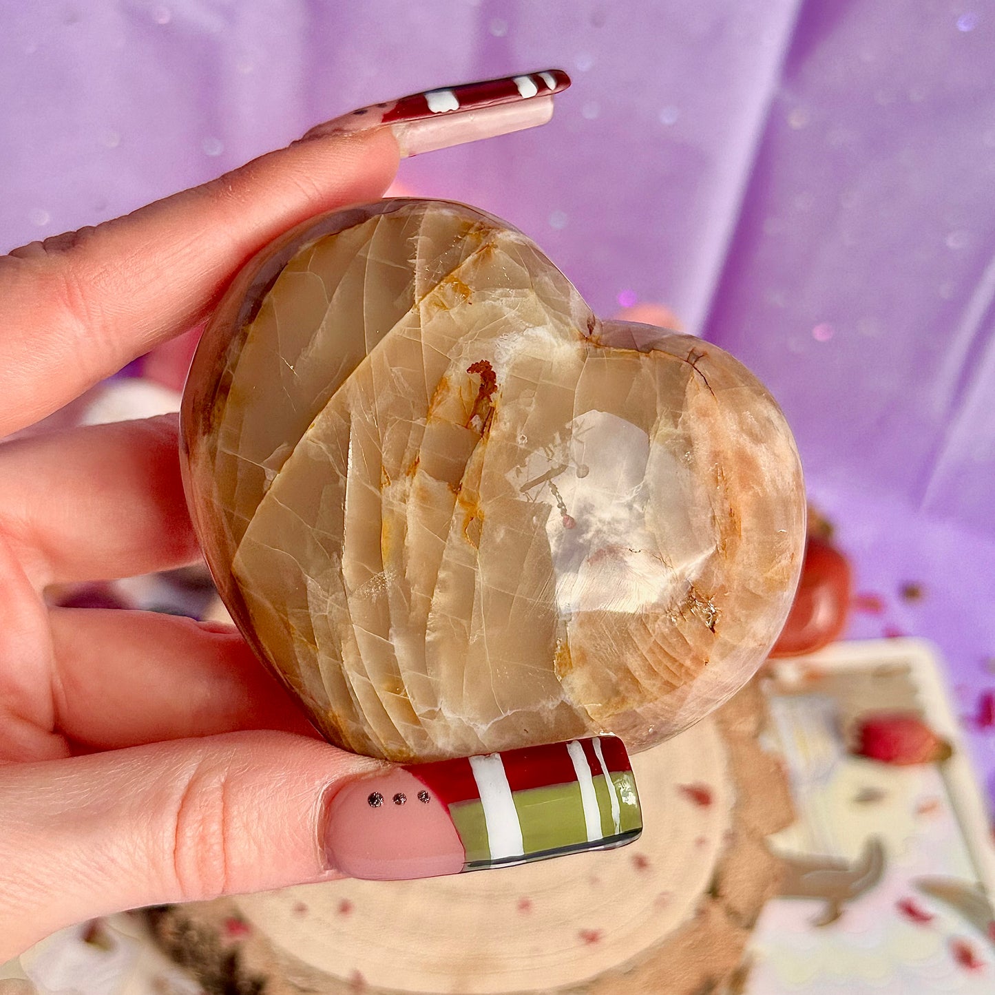 pink moonstone heart carving