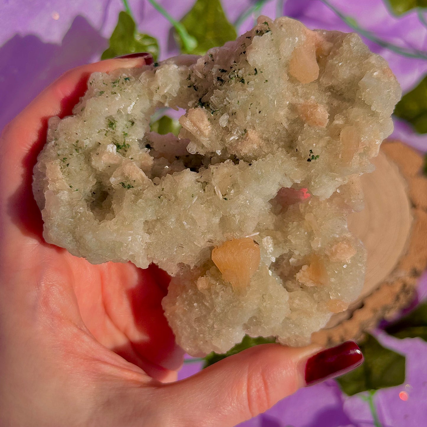 apophyllite verte avec stilbite pêche