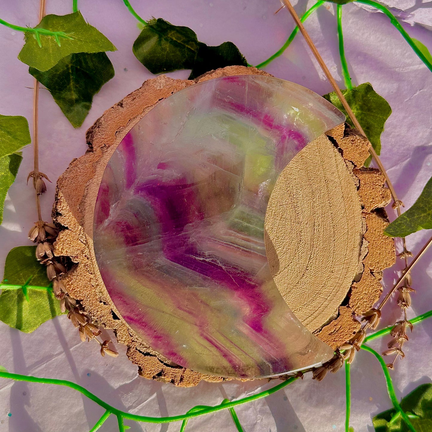 rainbow fluorite moon carving