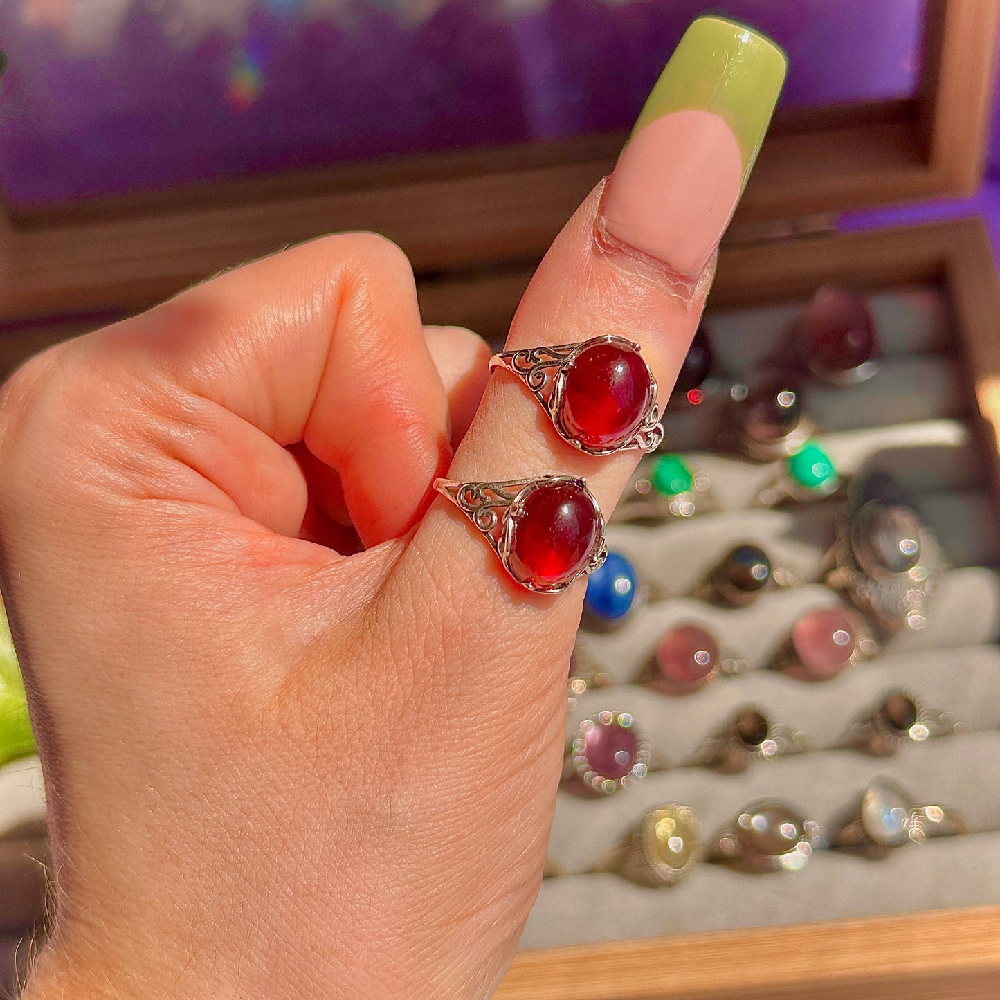 garnet 925 sterling silver adjustable ring ~ style a