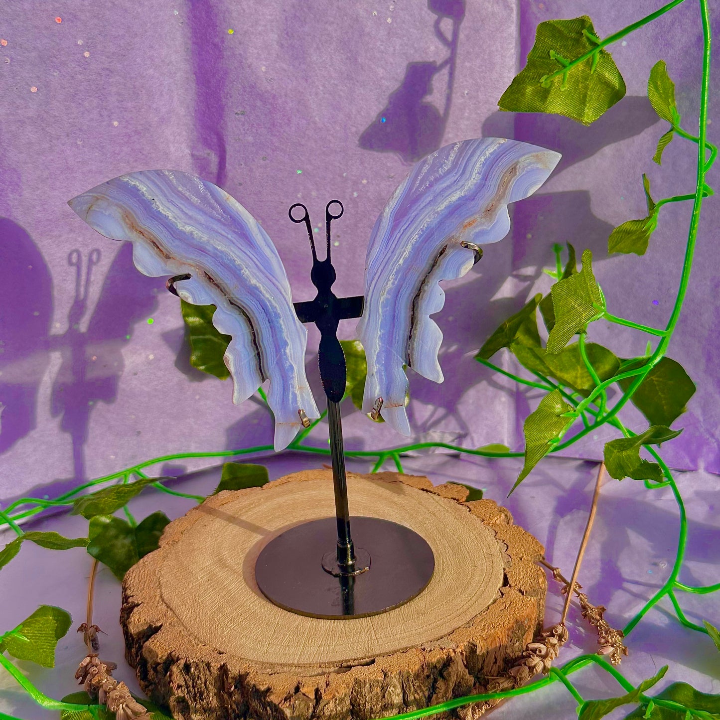 blue lace agate butterfly wings on stand B