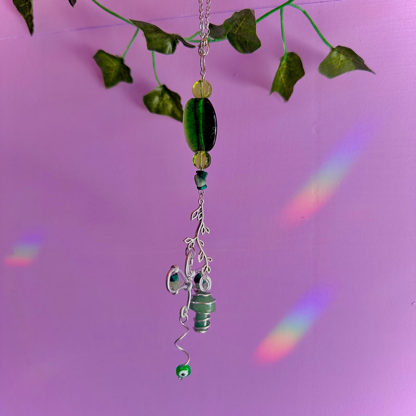 dragon fly mushroom car charm ~ aventurine and malachite
