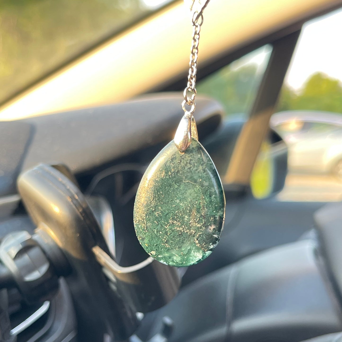 balance car charm - moss agate, unakite, rose quartz & clear quartz