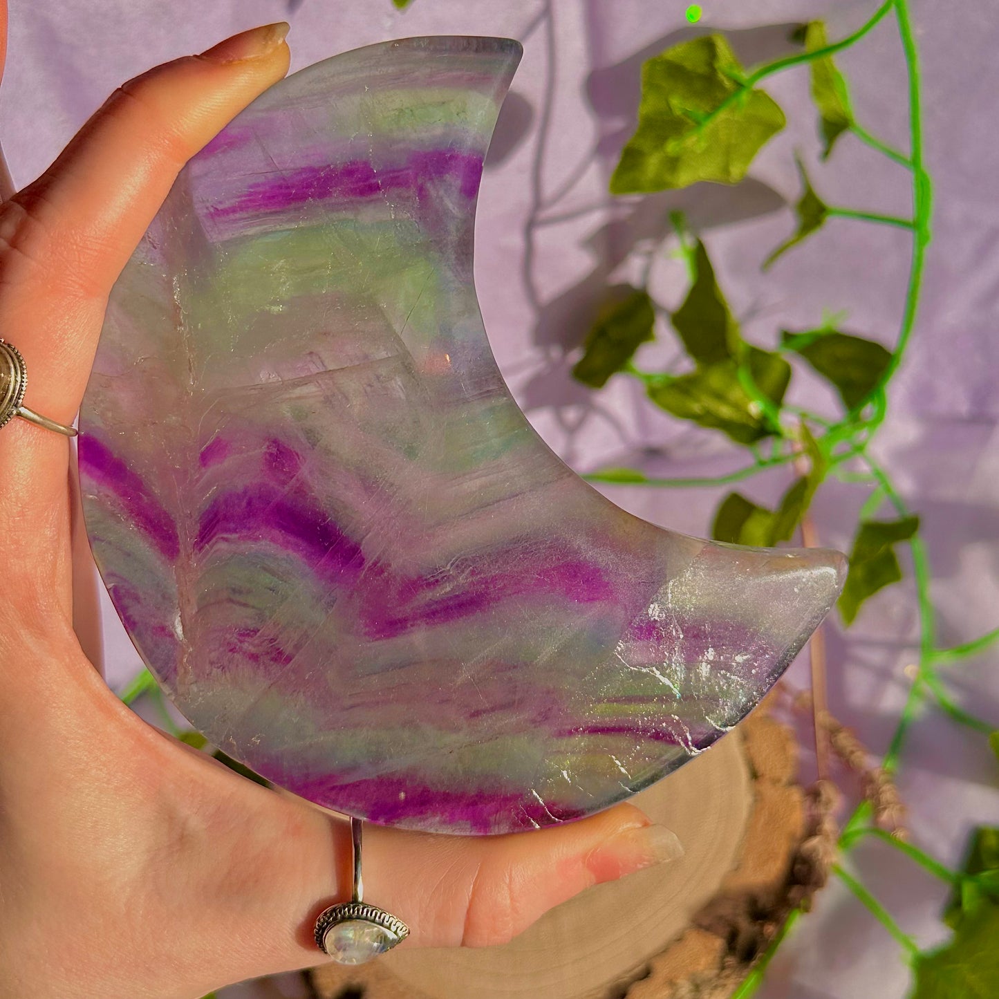 rainbow fluorite moon carving