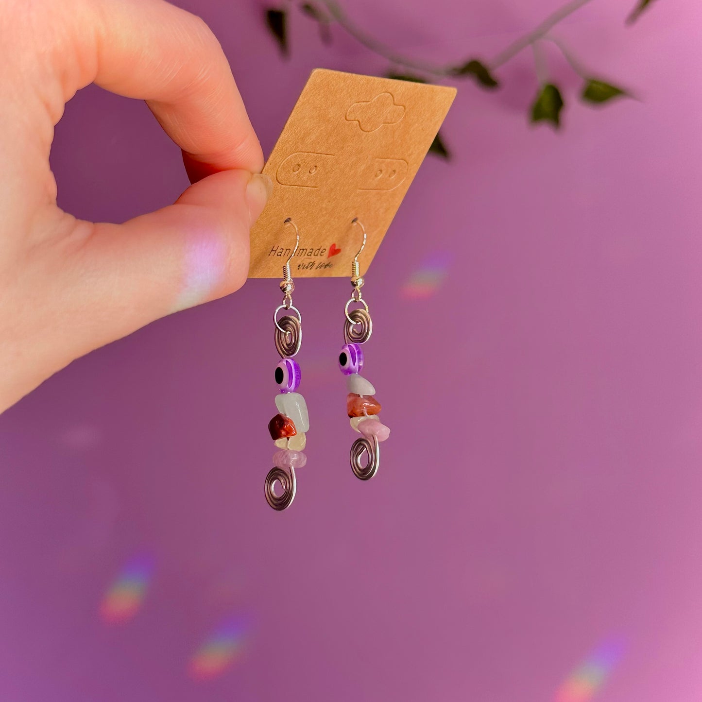 spiral eye earrings on 925 hooks ~ aquamarine, carnelian, jade, lepidolite