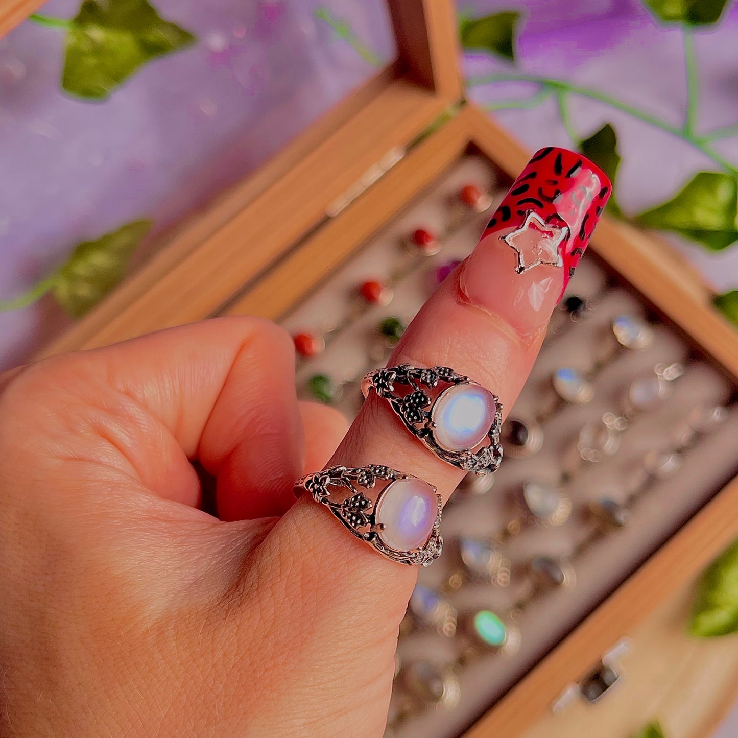 rainbow moonstone style B ~ 925 sterling silver adjustable rings / intuitively chosen