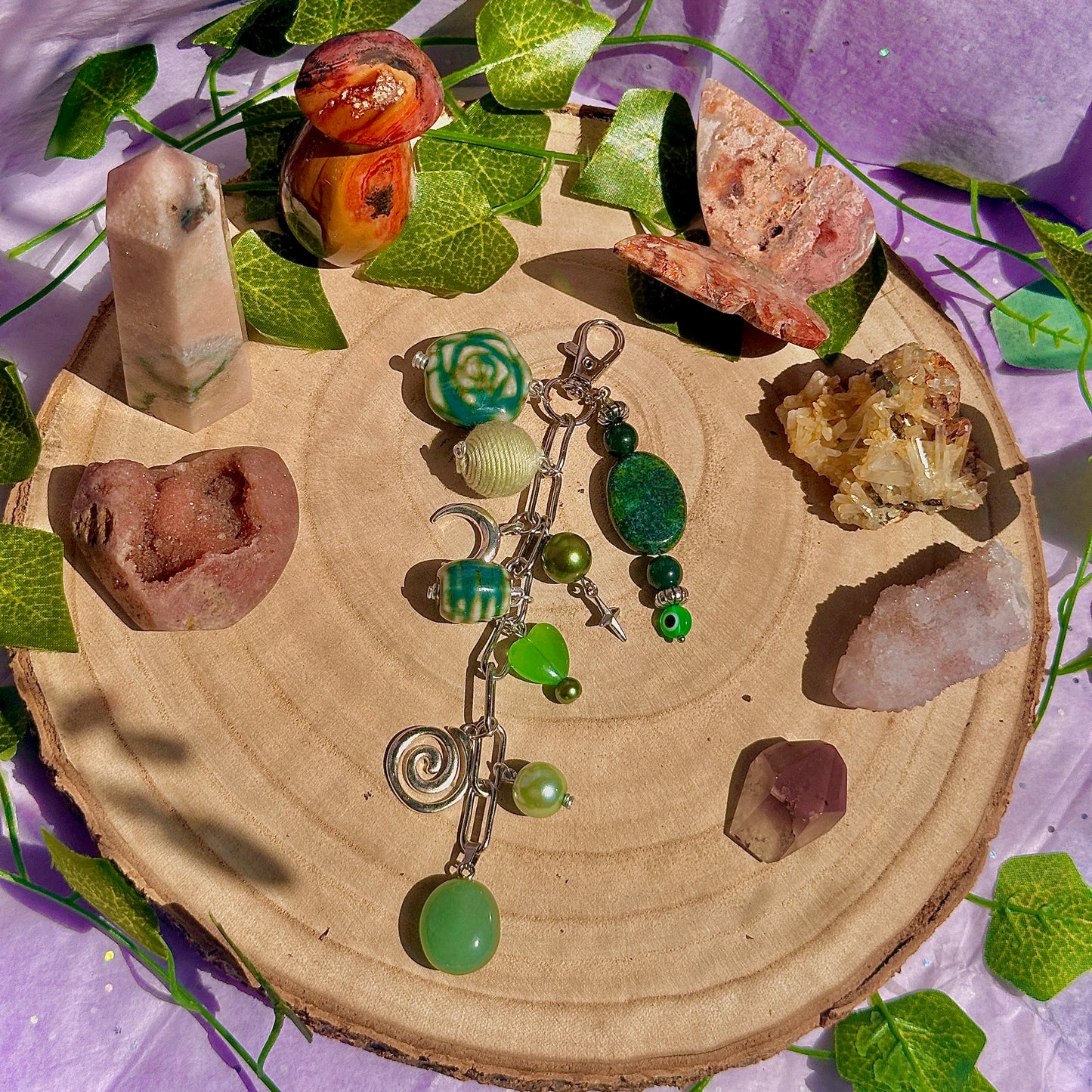 heart chakra bag charm ~ green aventurine, moss agate & chrysocolla