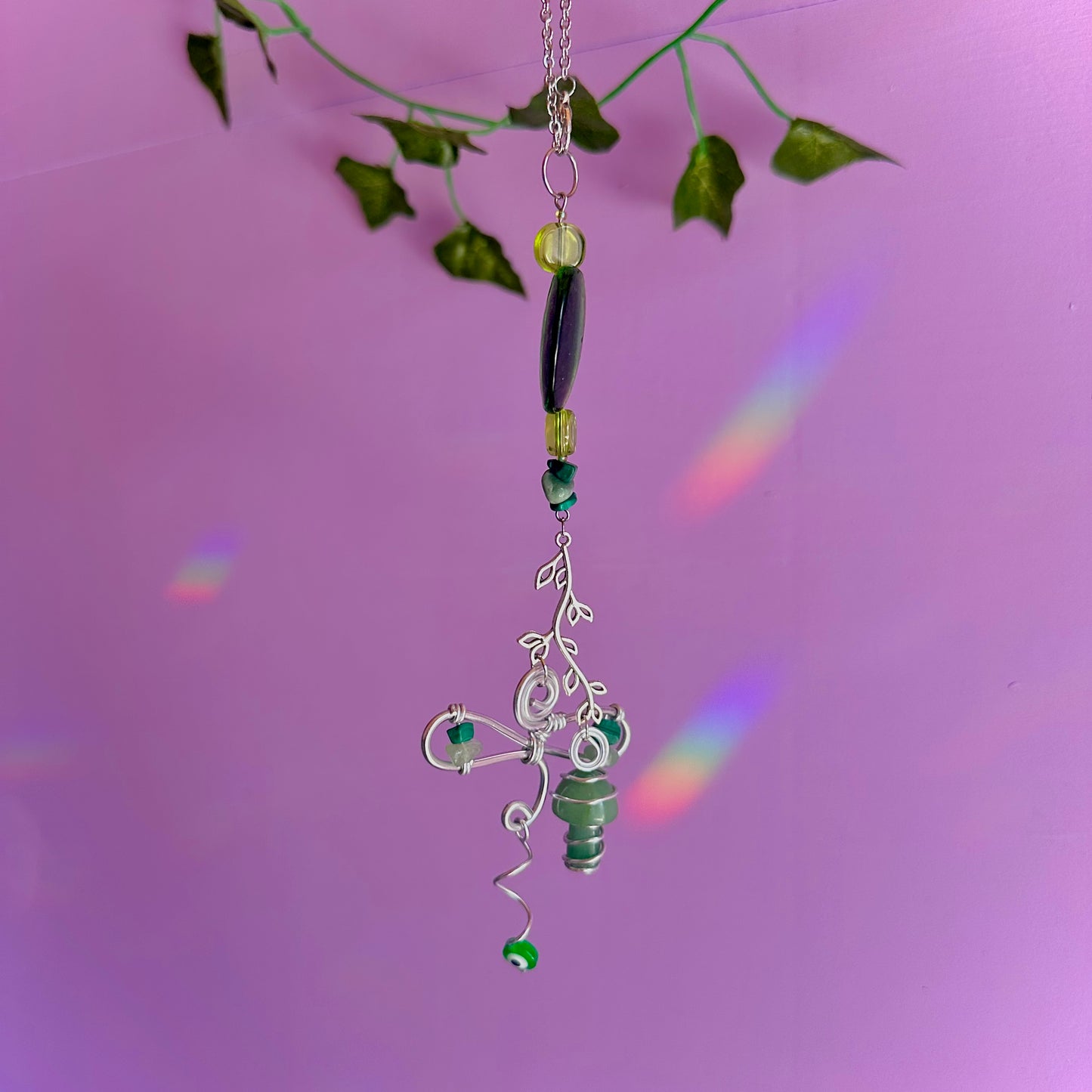 dragon fly mushroom car charm ~ aventurine and malachite
