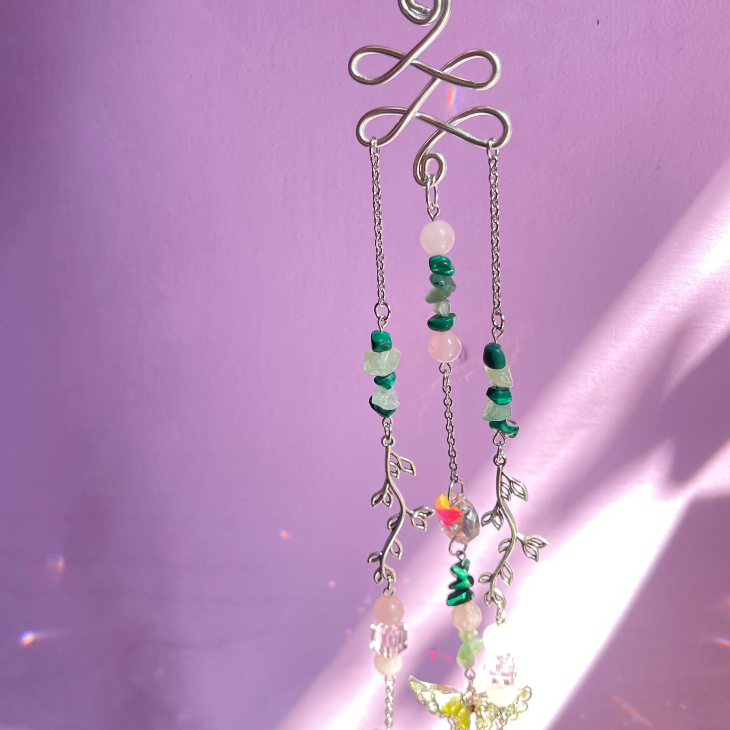 spring garden sun catcher - rose quartz, green aventurine & malachite
