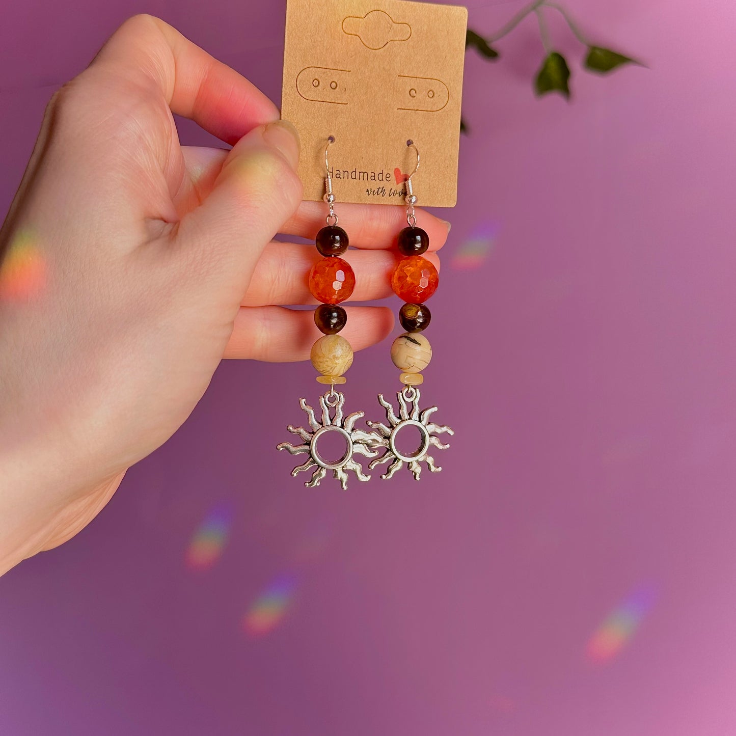 sunny days earrings on 925 hooks ~ tigers eye, crazy lace agate, carnelian and golden healer