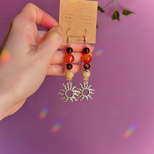 sunny days earrings on 925 hooks ~ tigers eye, crazy lace agate, carnelian and golden healer