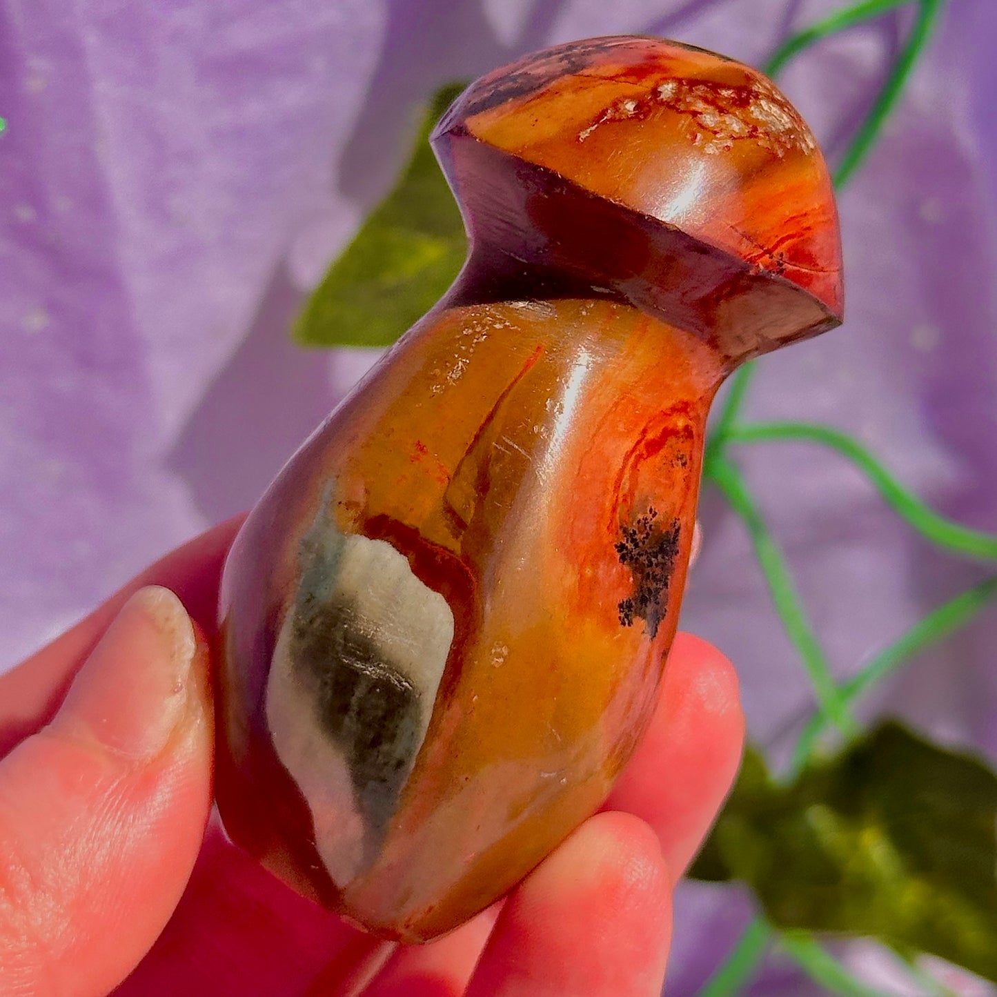 polychrome jasper covered with dendrite’s mushroom carving rare