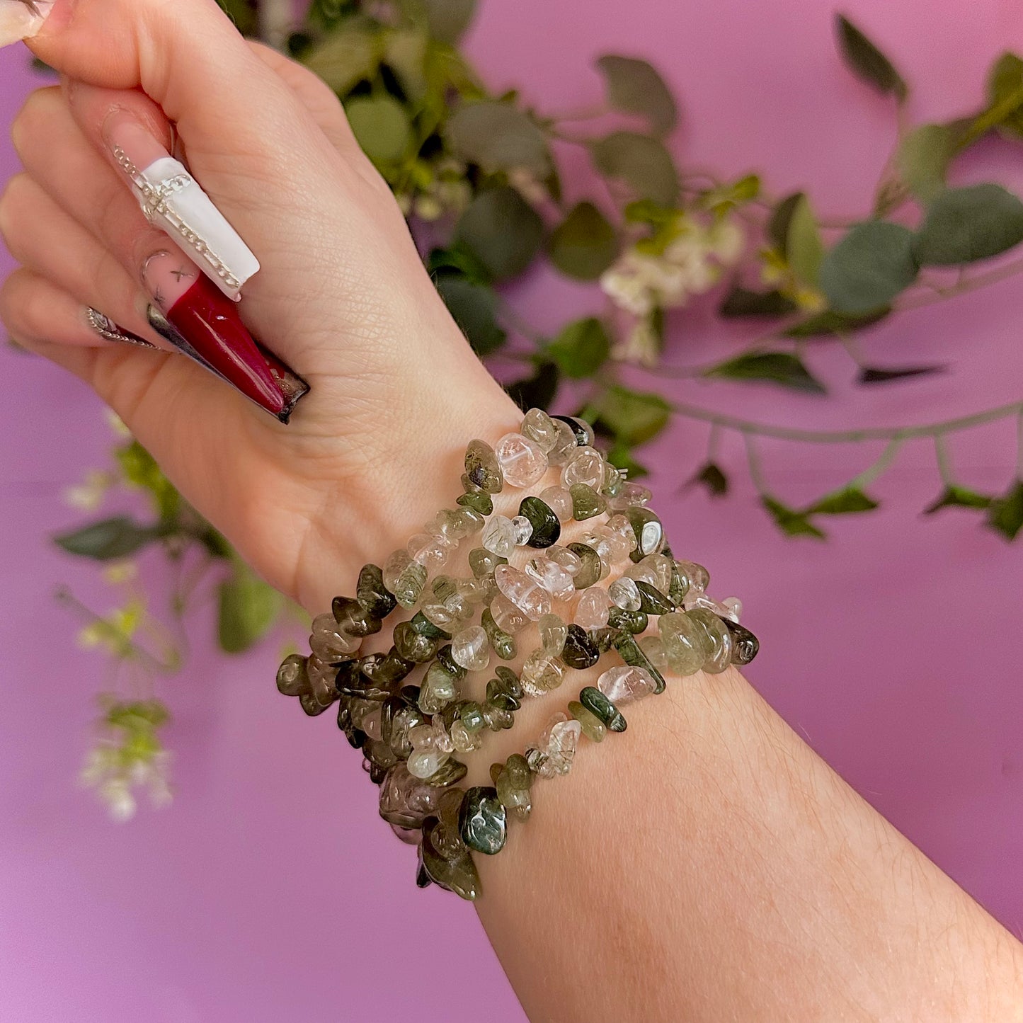 green rutile chip bracelets