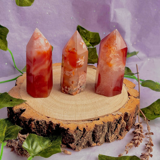 carnelian & flower agate towers ~ choose your own
