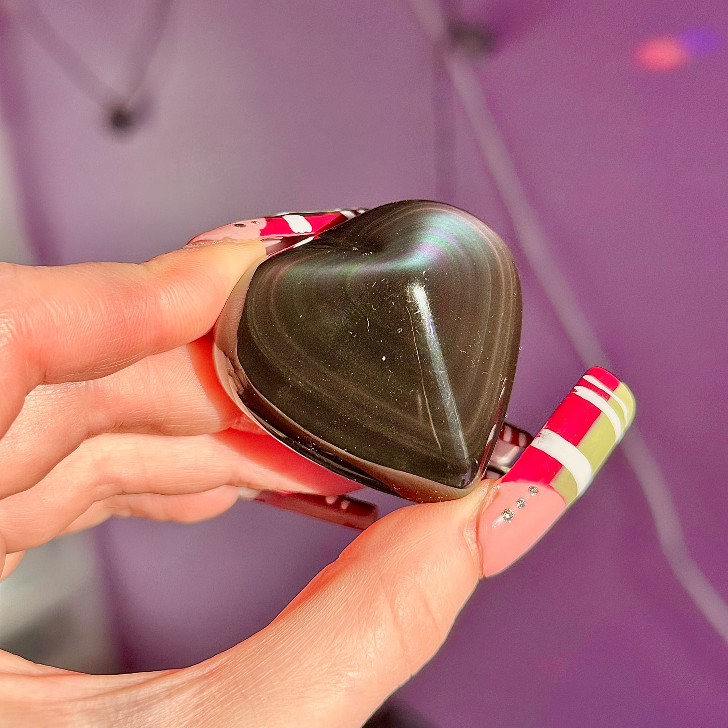 rainbow obsidian heart carvings C & D