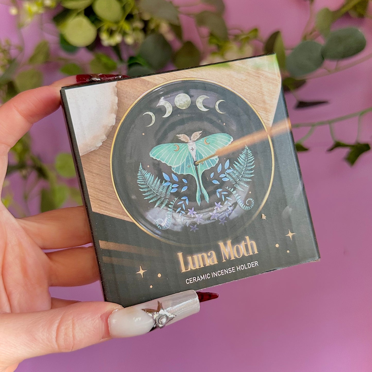 luna moth ceramic incense holder
