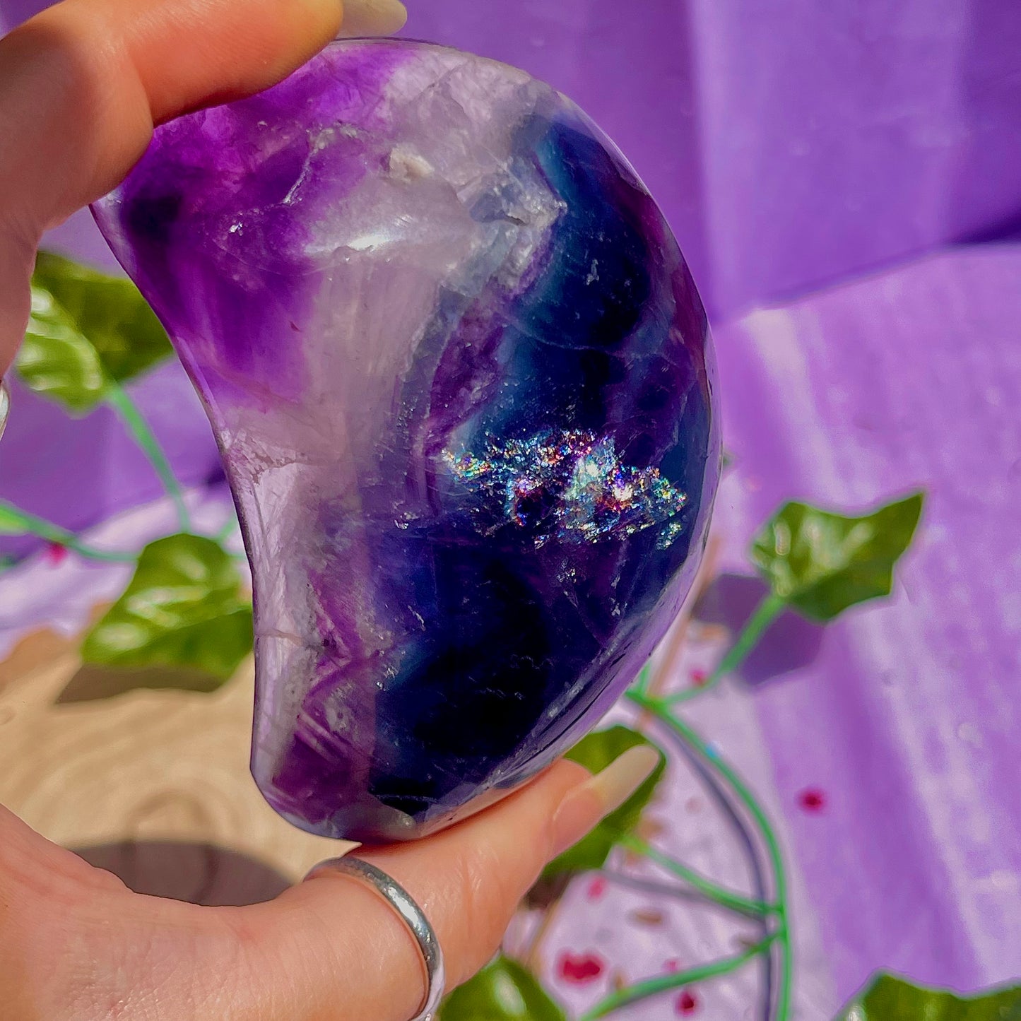 rainbow fluorite moon bowl D