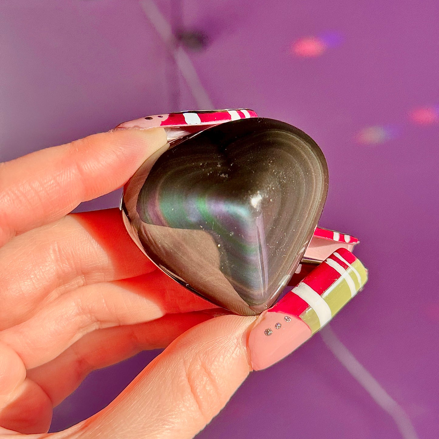 rainbow obsidian heart carvings C & D