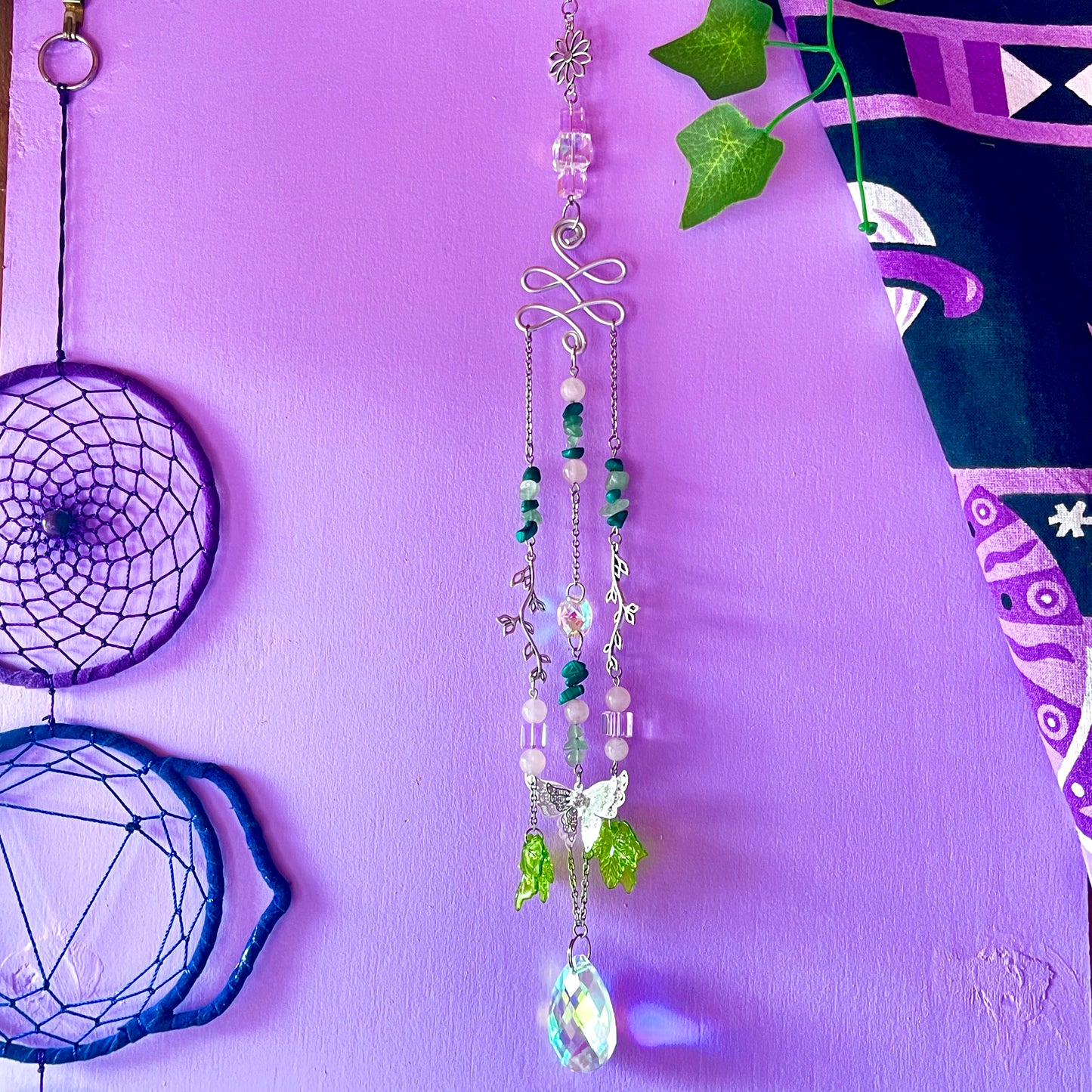 spring garden sun catcher - rose quartz, green aventurine & malachite
