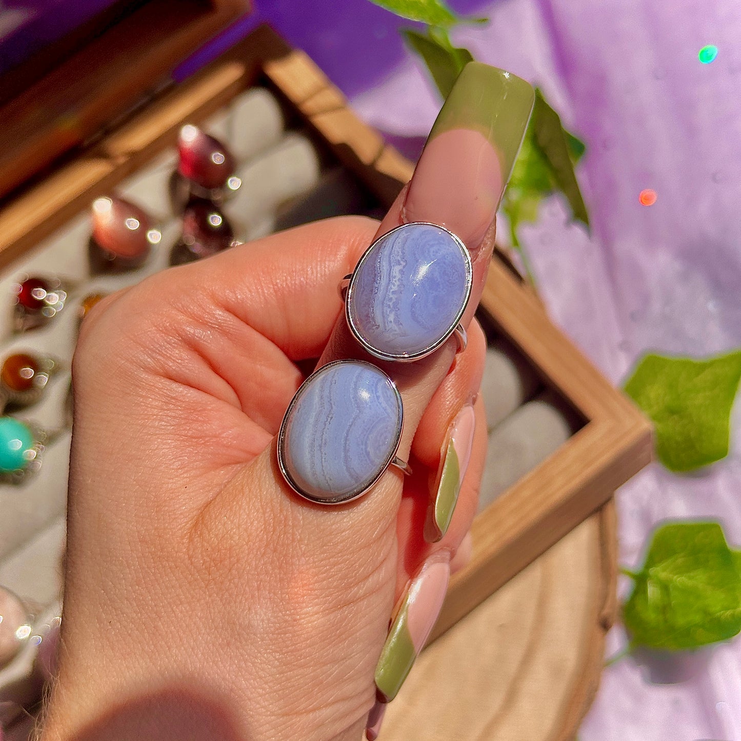 blue lace agate 925 sterling silver adjustable ring
