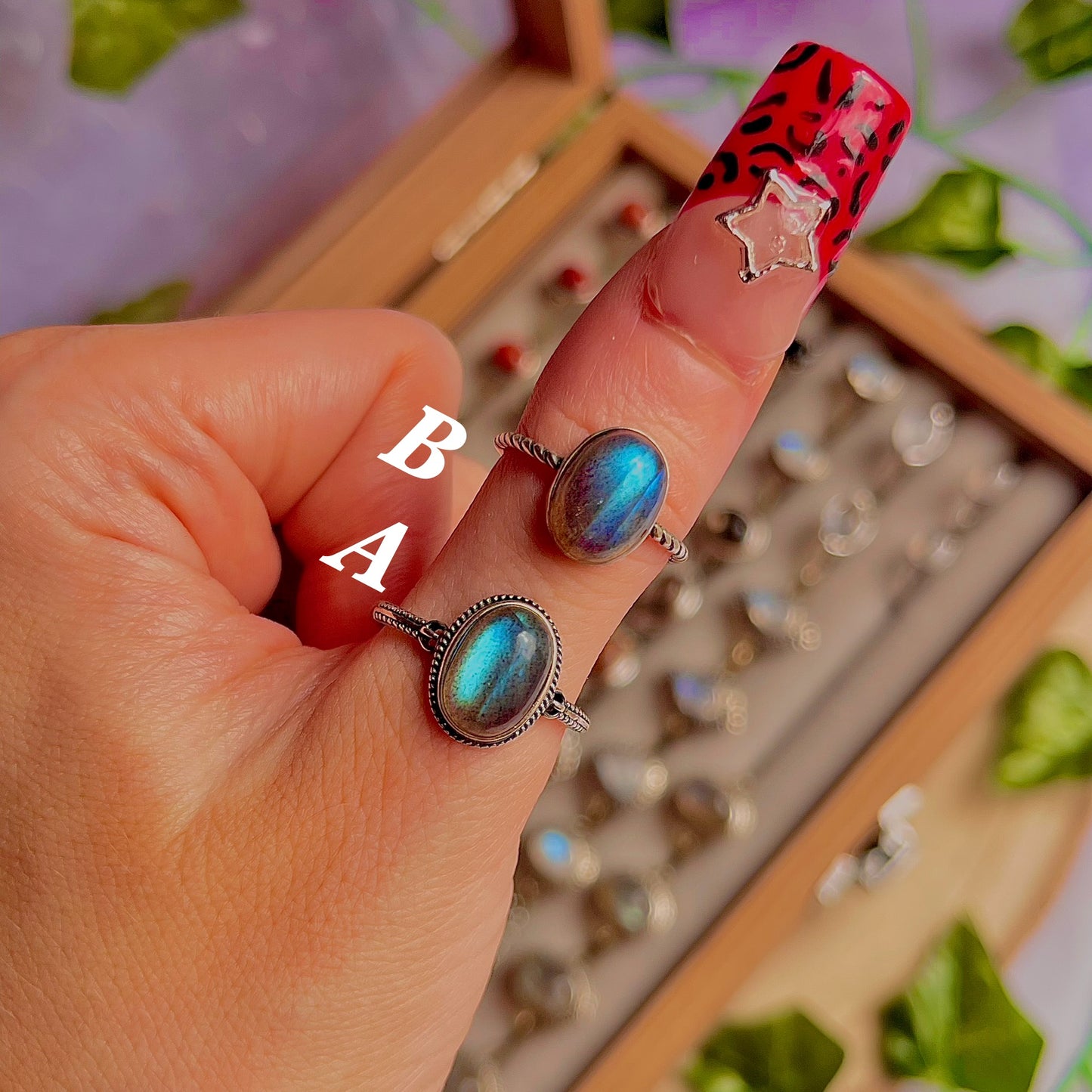 labradorite style C ~ 925 sterling silver adjustable rings / choose your own