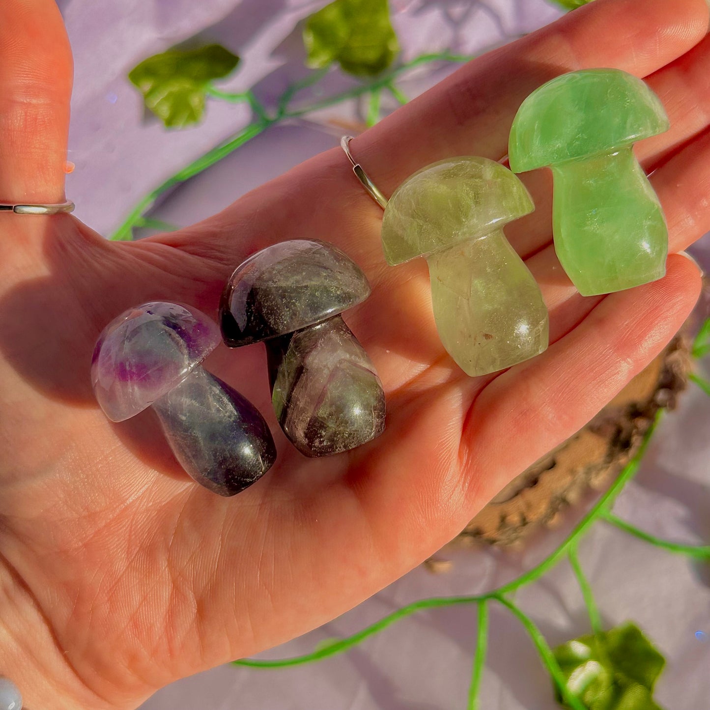 candy rainbow fluorite mushroom carvings ~ intuitively chosen