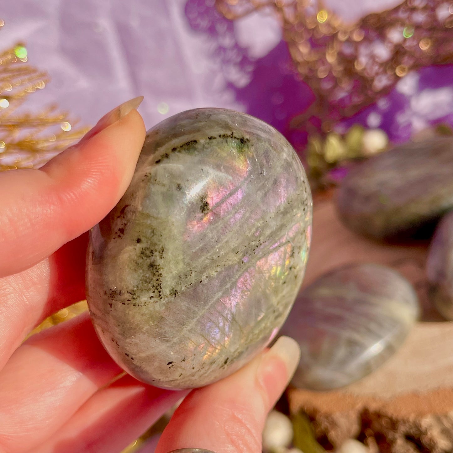 labradorite palm stone sunset flash ~ intuitively chosen
