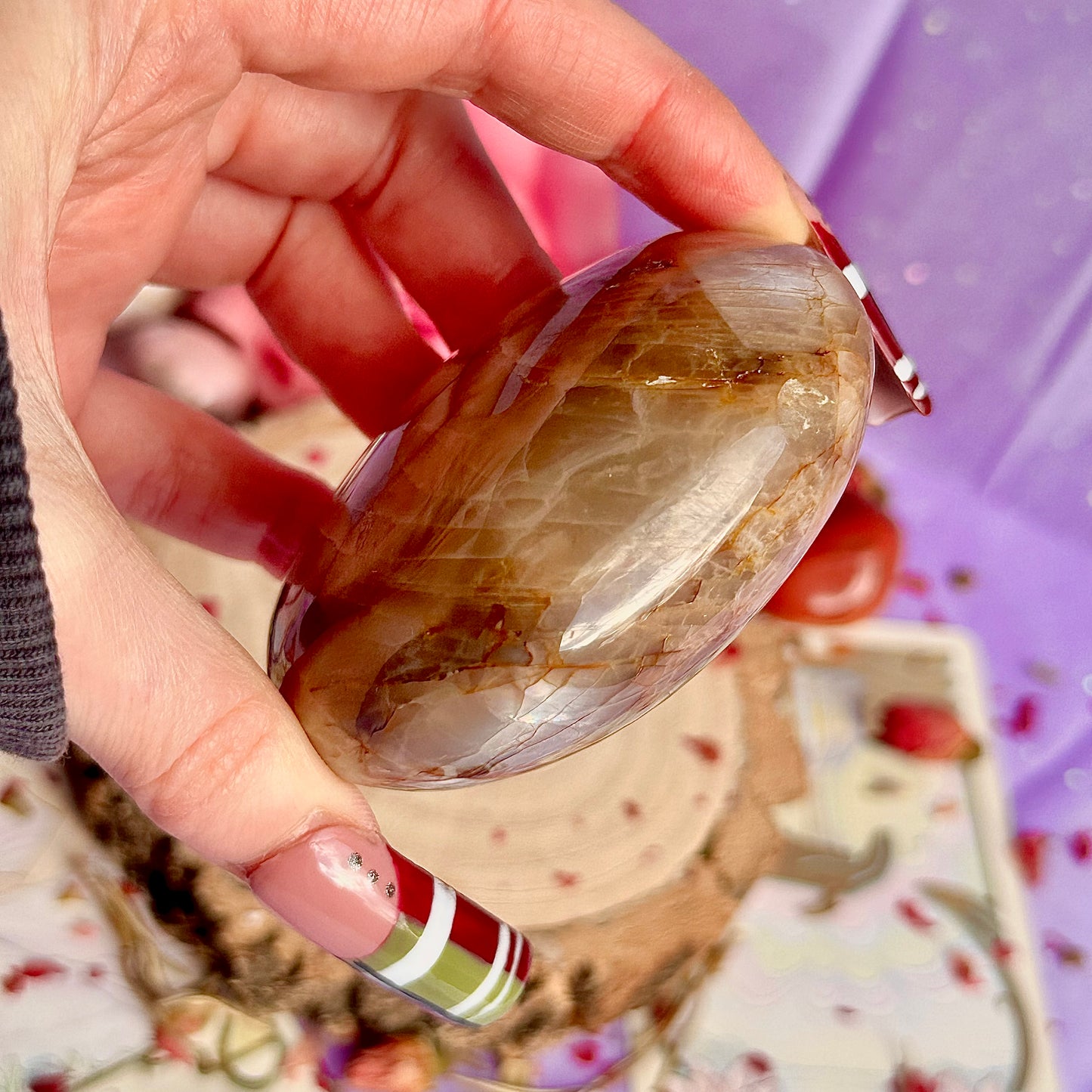 pink moonstone heart carving