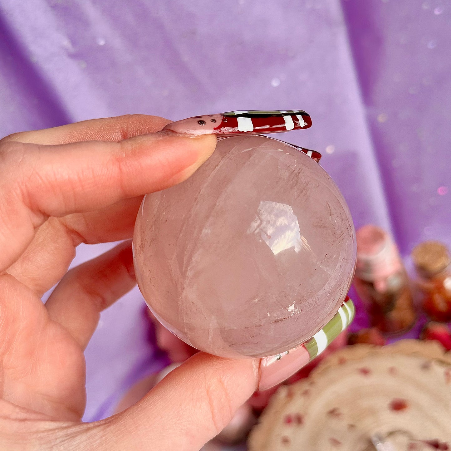 sphère de quartz rose astérisme étoile B