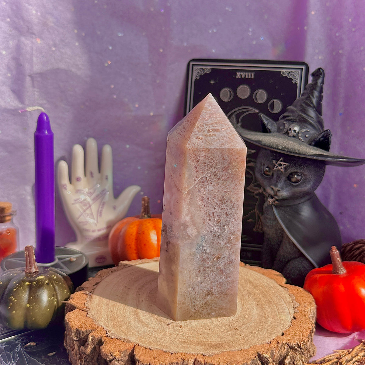 pink amethyst x flower agate chunky tower with dendrites