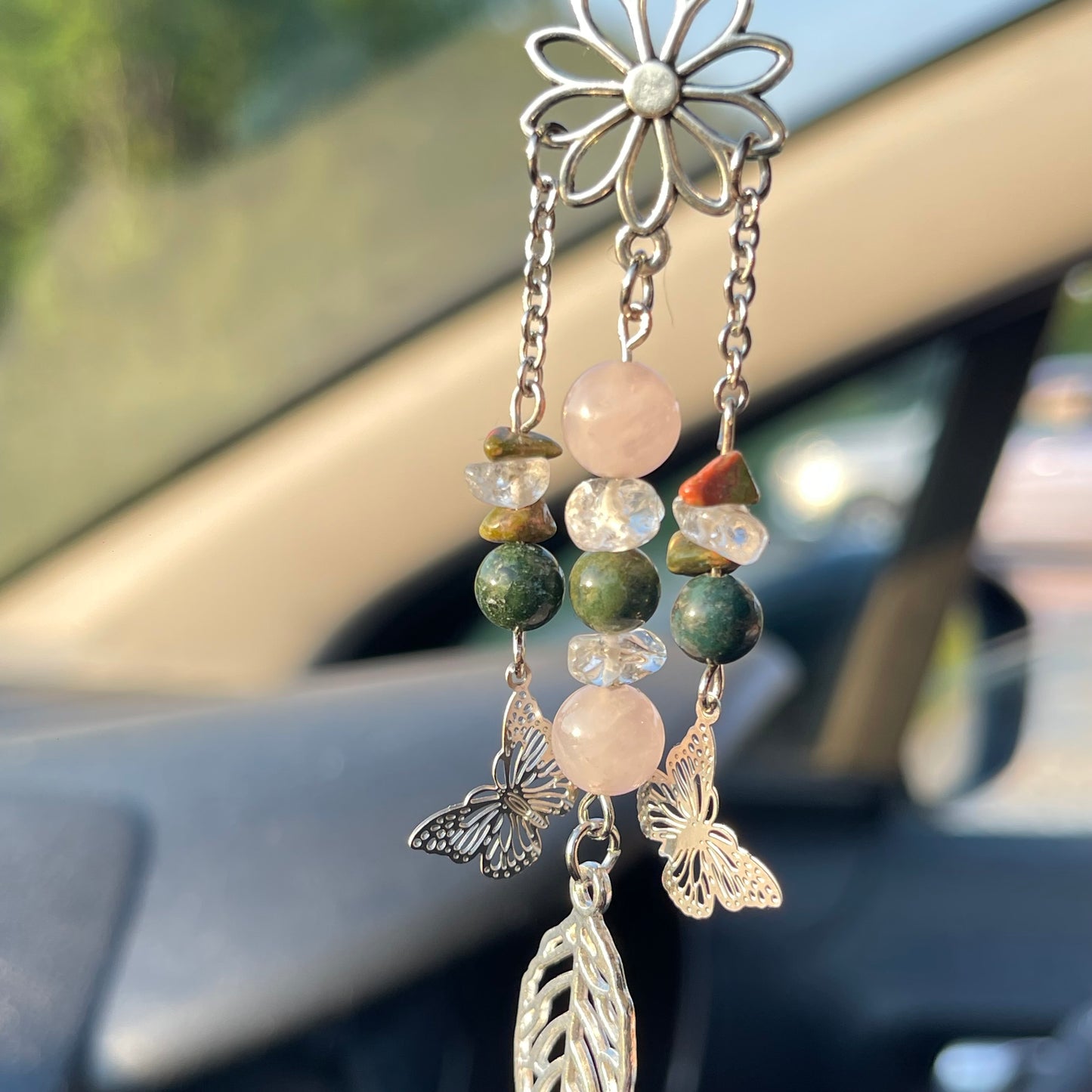 balance car charm - moss agate, unakite, rose quartz & clear quartz