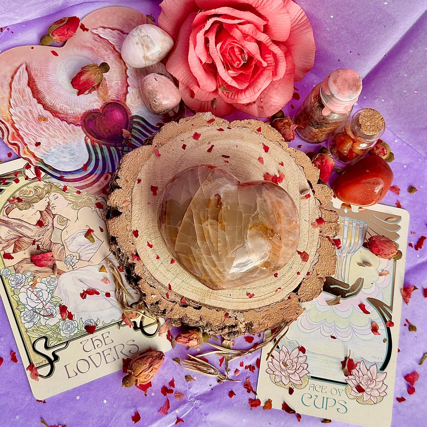 pink moonstone heart carving