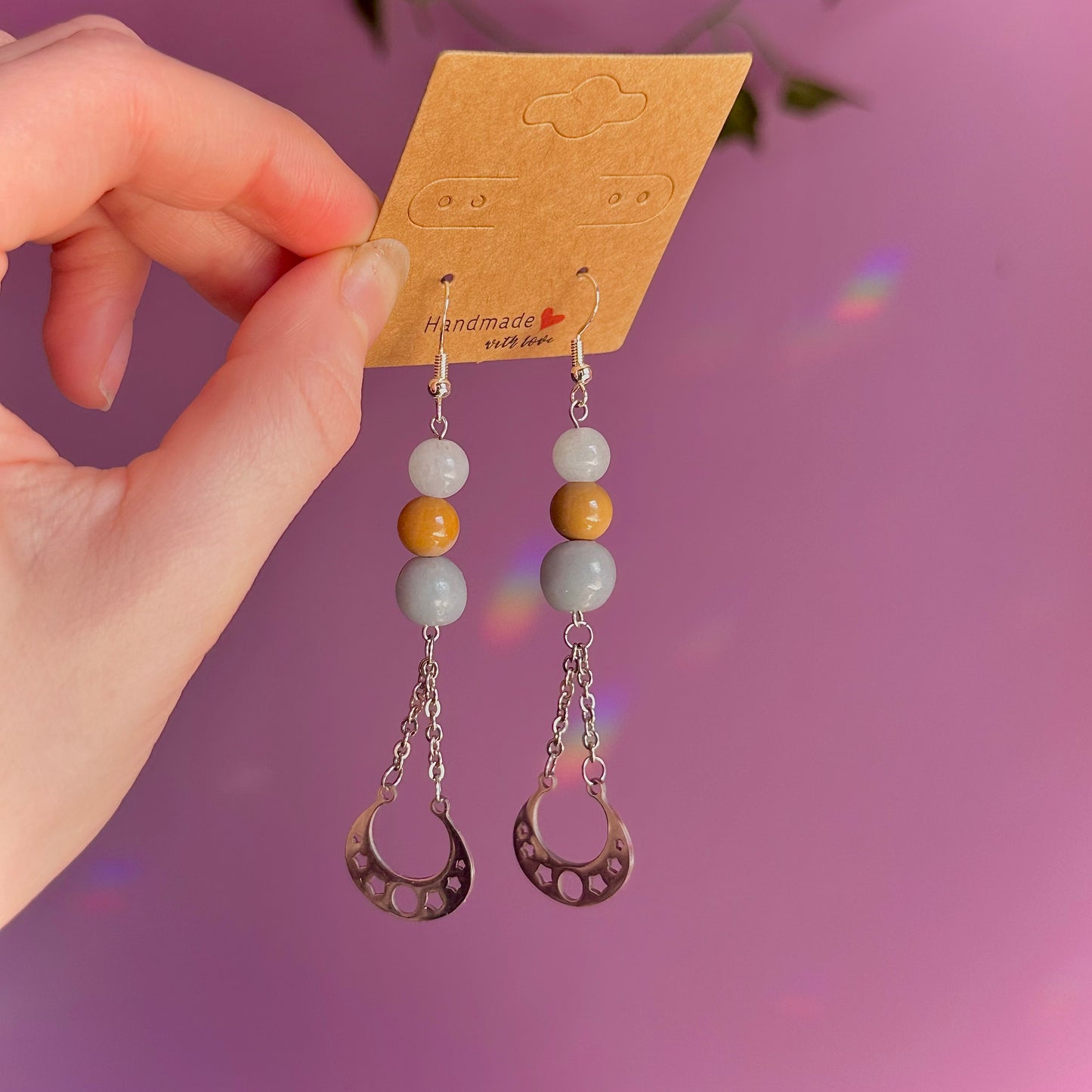 celestial earrings on 925 hooks ~ aquamarine, mookaite, angelite