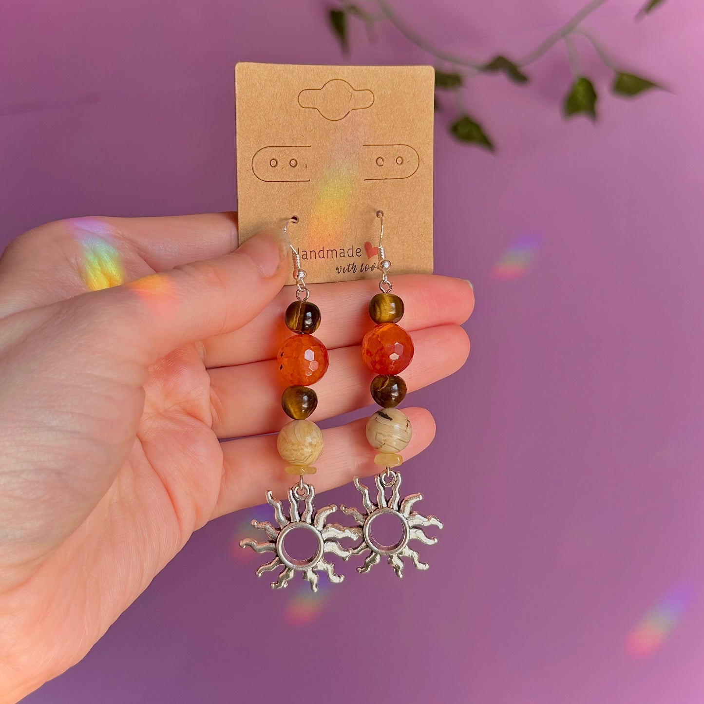 sunny days earrings on 925 hooks ~ tigers eye, crazy lace agate, carnelian and golden healer