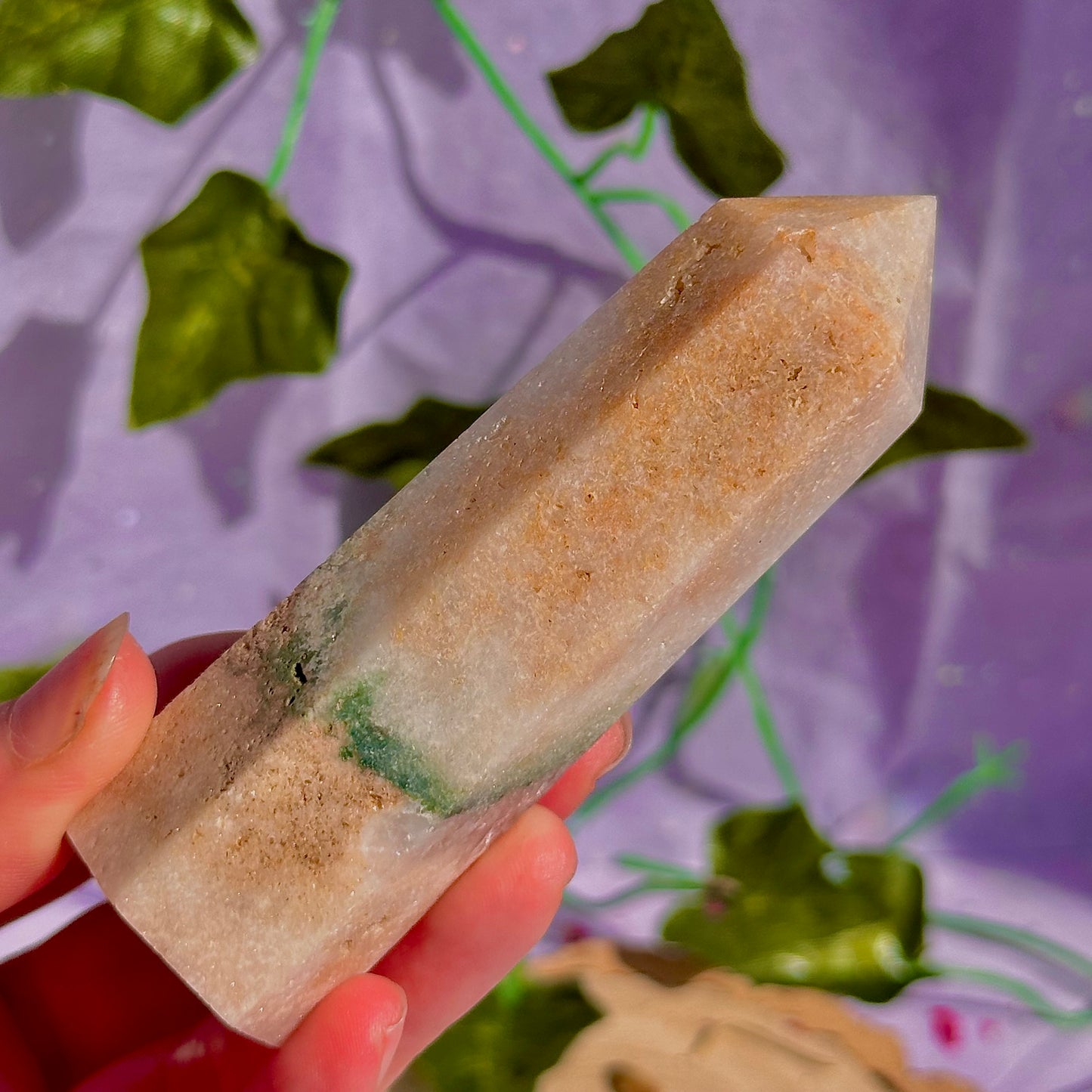 pink amethyst with green jasper towers ~ intuitively chosen