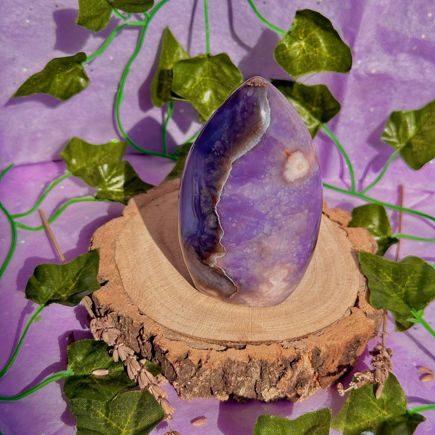 blue flower agate teardrop carving