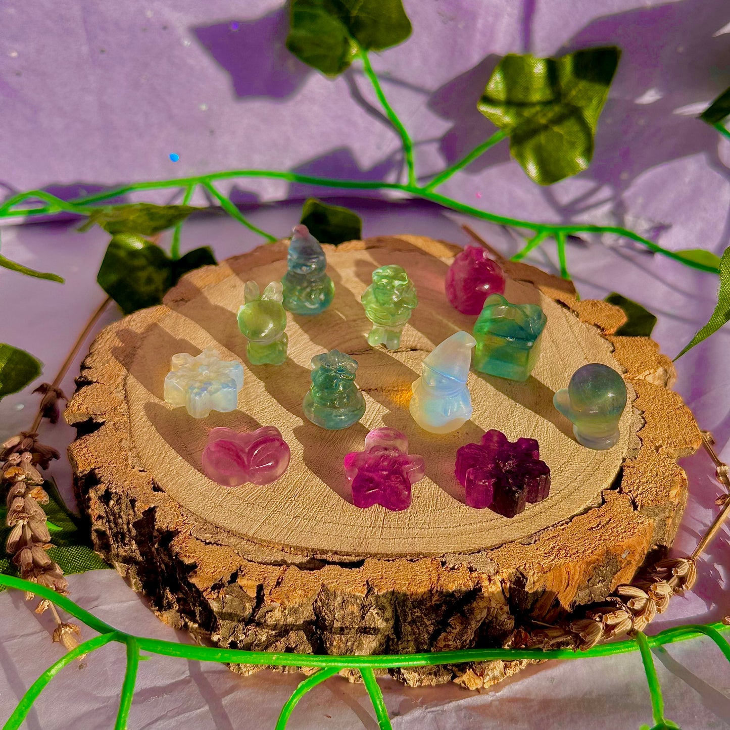 rainbow fluorite & opalite mini mystery christmas carvings ~ intuitively chosen