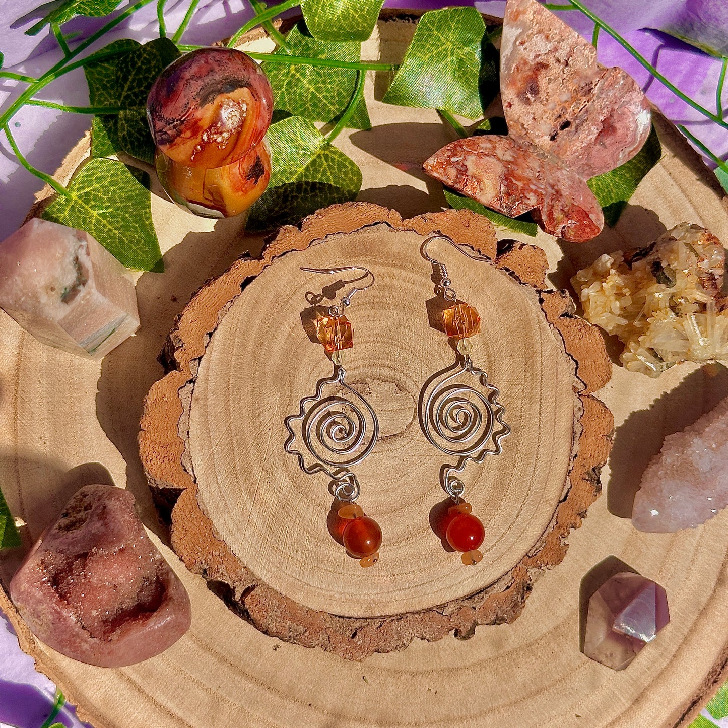 summer rays earrings ~ sunstone, carnelian on 925 hooks
