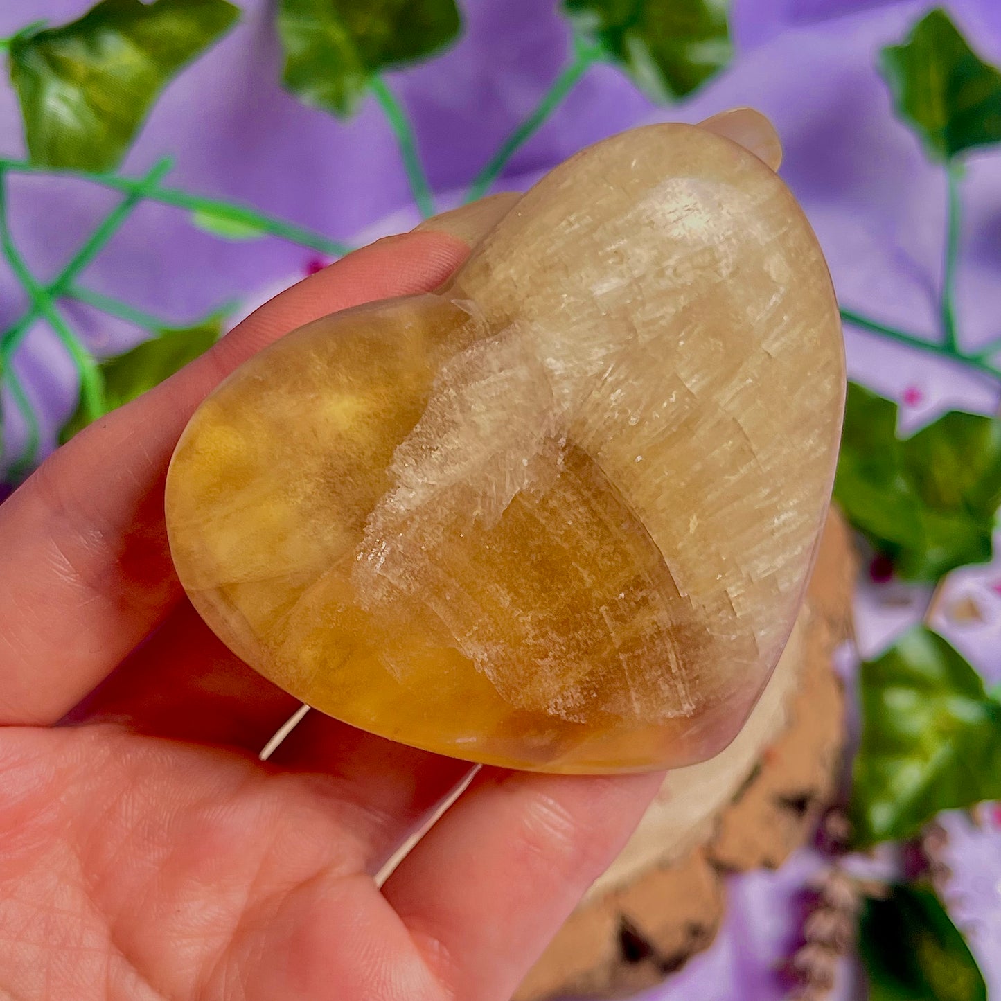 yellow fluorite heart carving