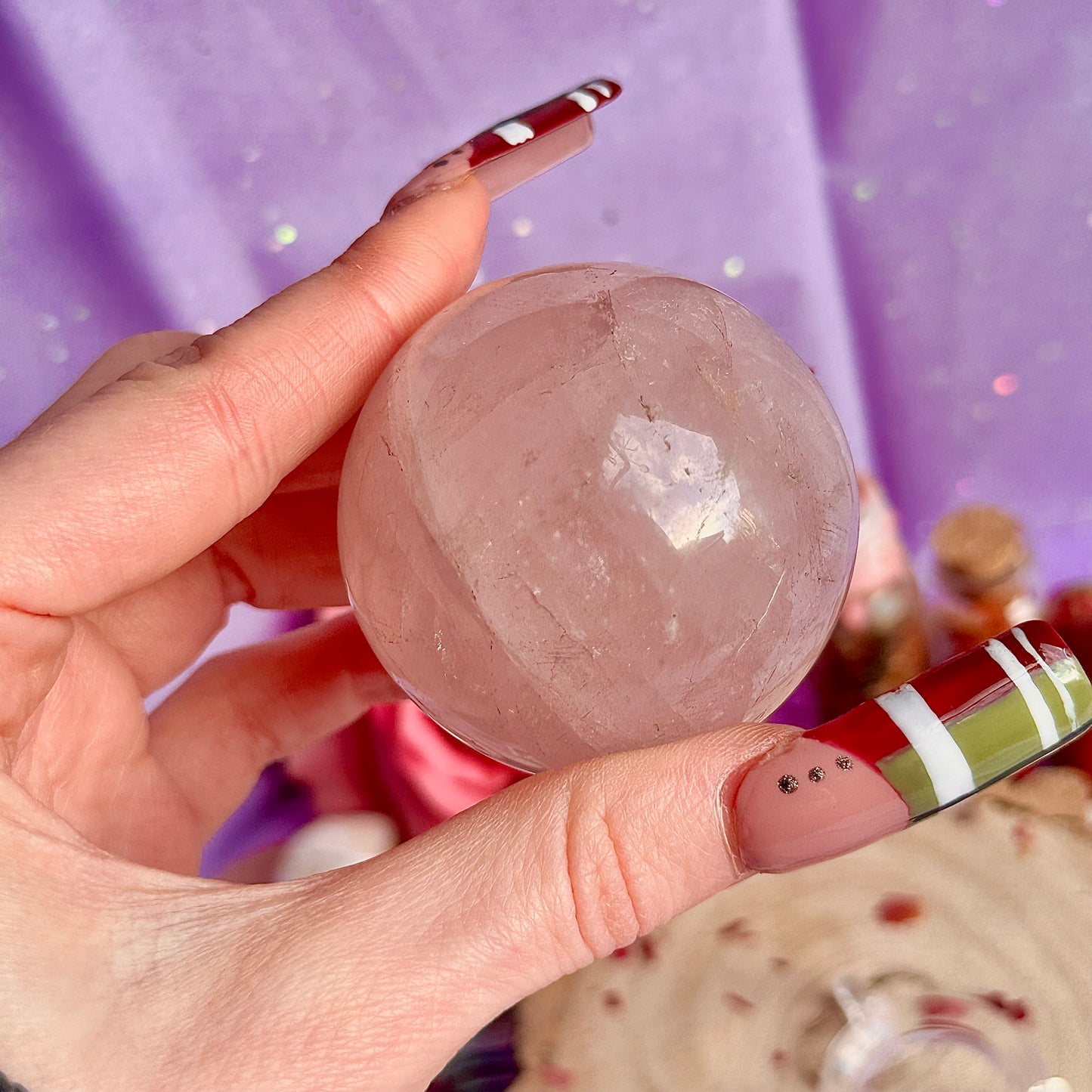 sphère de quartz rose astérisme étoile B